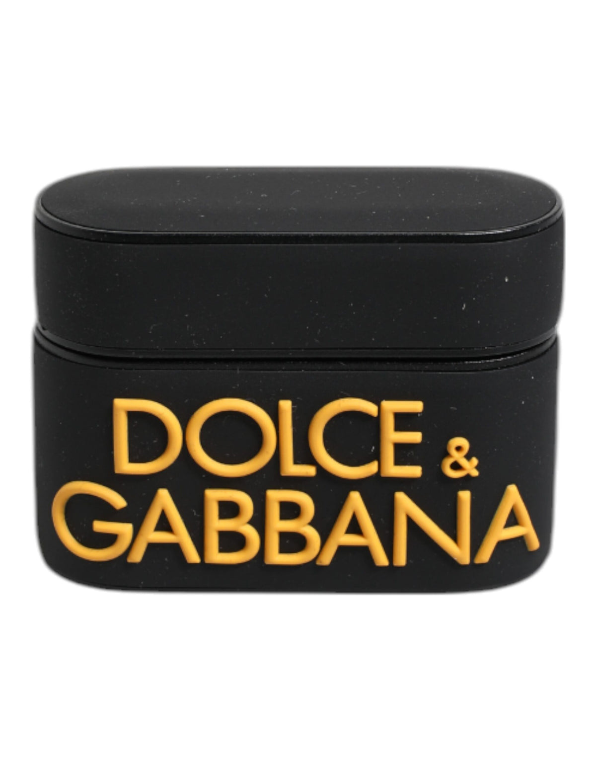 Elevate your style with the Dolce & Gabbana Black Yellow Silicone Embossed Logo Airpods Case, a luxurious blend of Italian craftsmanship and modern elegance, perfect for the discerning individual.