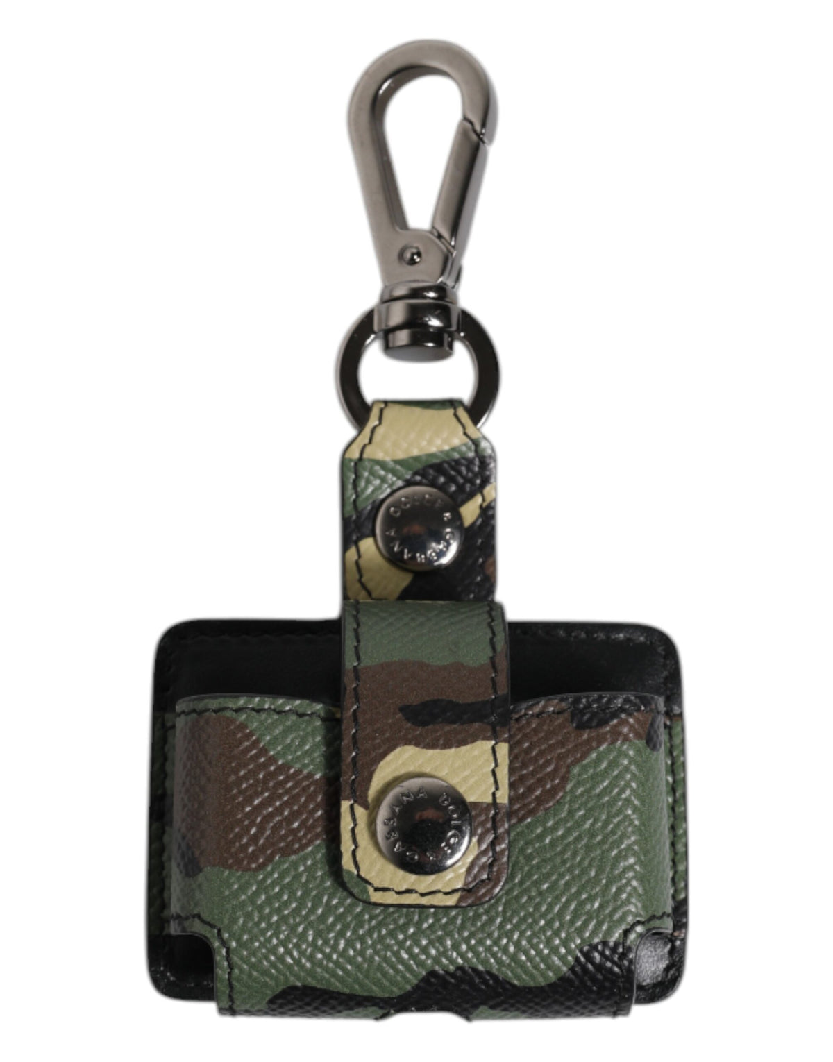 Elevate your accessory game with the Dolce & Gabbana Multicolor Camouflage Leather Airpods Case, a luxurious blend of exceptional craftsmanship and bold design, perfect for the discerning individual.