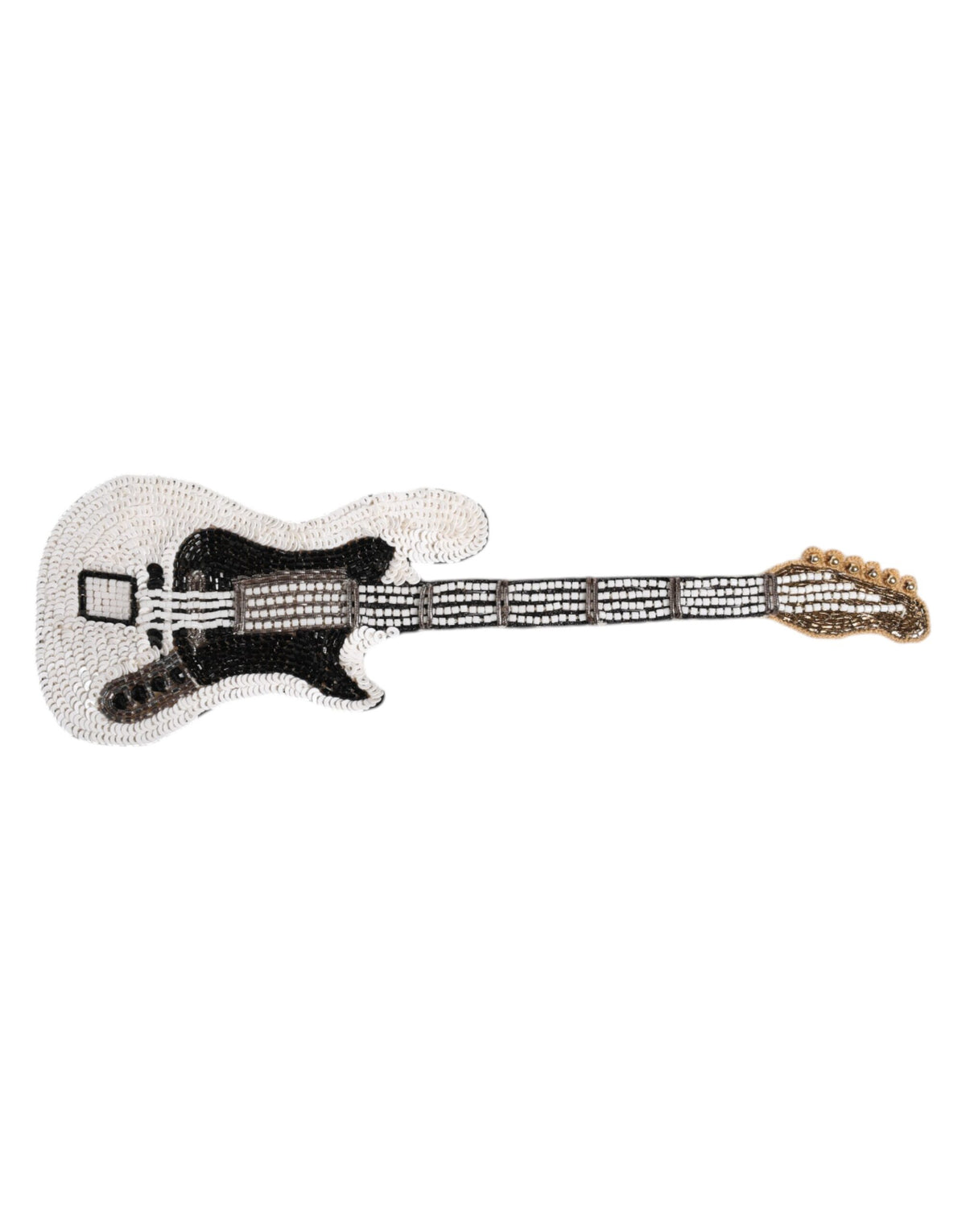 Experience the exquisite Dolce & Gabbana Gold Brass Logo Beaded Guitar Pin Brooch, a luxurious blend of artistry and elegance that embodies timeless sophistication.
