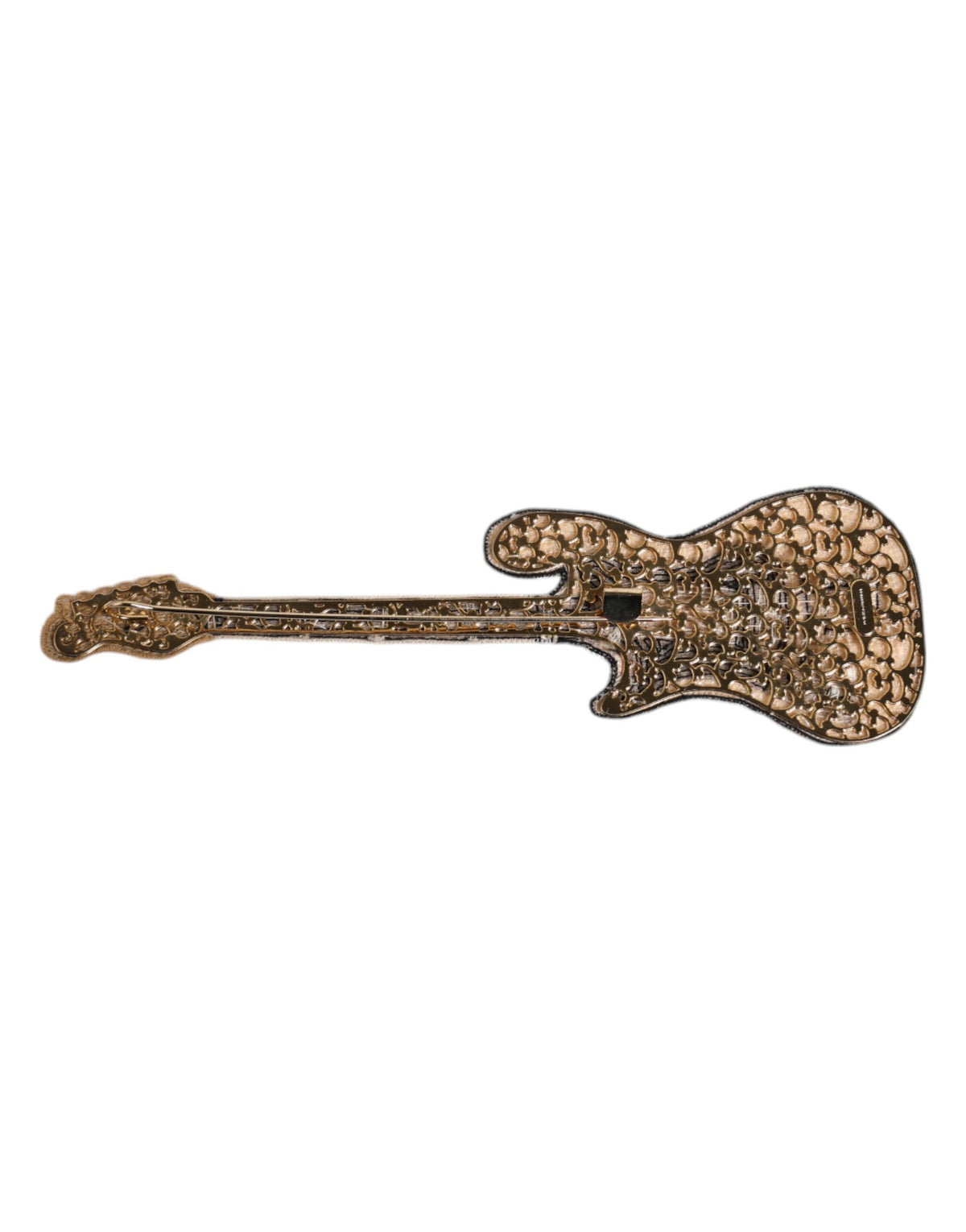 Discover the Dolce & Gabbana Gold Brass Logo Beaded Guitar Pin Brooch, a luxurious testament to Italian craftsmanship, perfect for those who embody elegance and creativity.