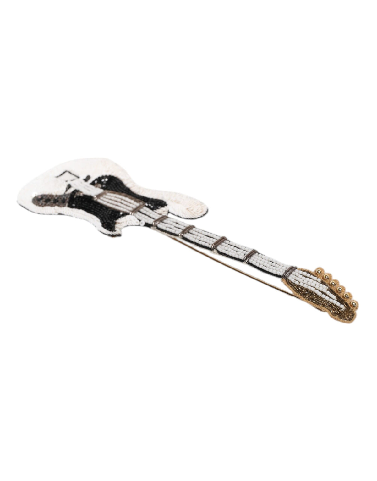 Experience the exquisite Dolce & Gabbana Gold Brass Logo Beaded Guitar Pin Brooch, a luxurious blend of artistry and elegance, crafted in Italy for the discerning individual.