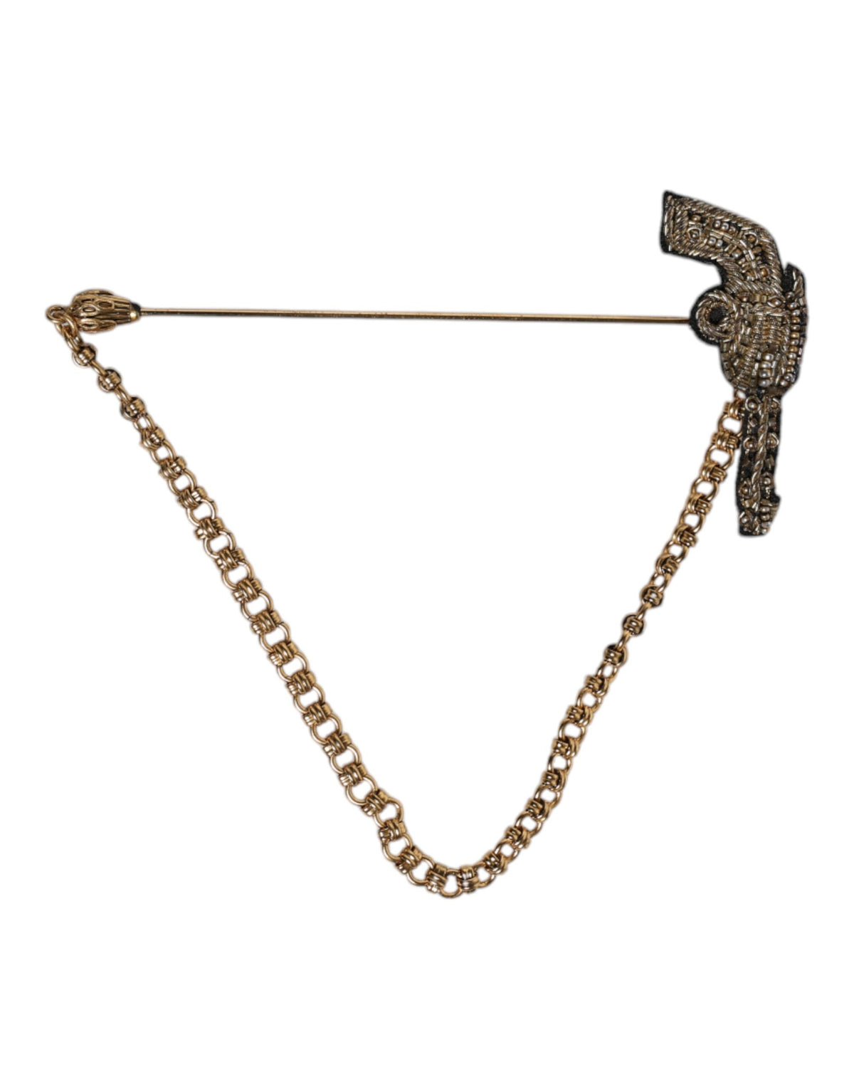 Elevate your style with the Dolce & Gabbana Black Gold Brass Copper Revolver Brooch, a masterpiece of Italian craftsmanship that embodies luxury and individuality.