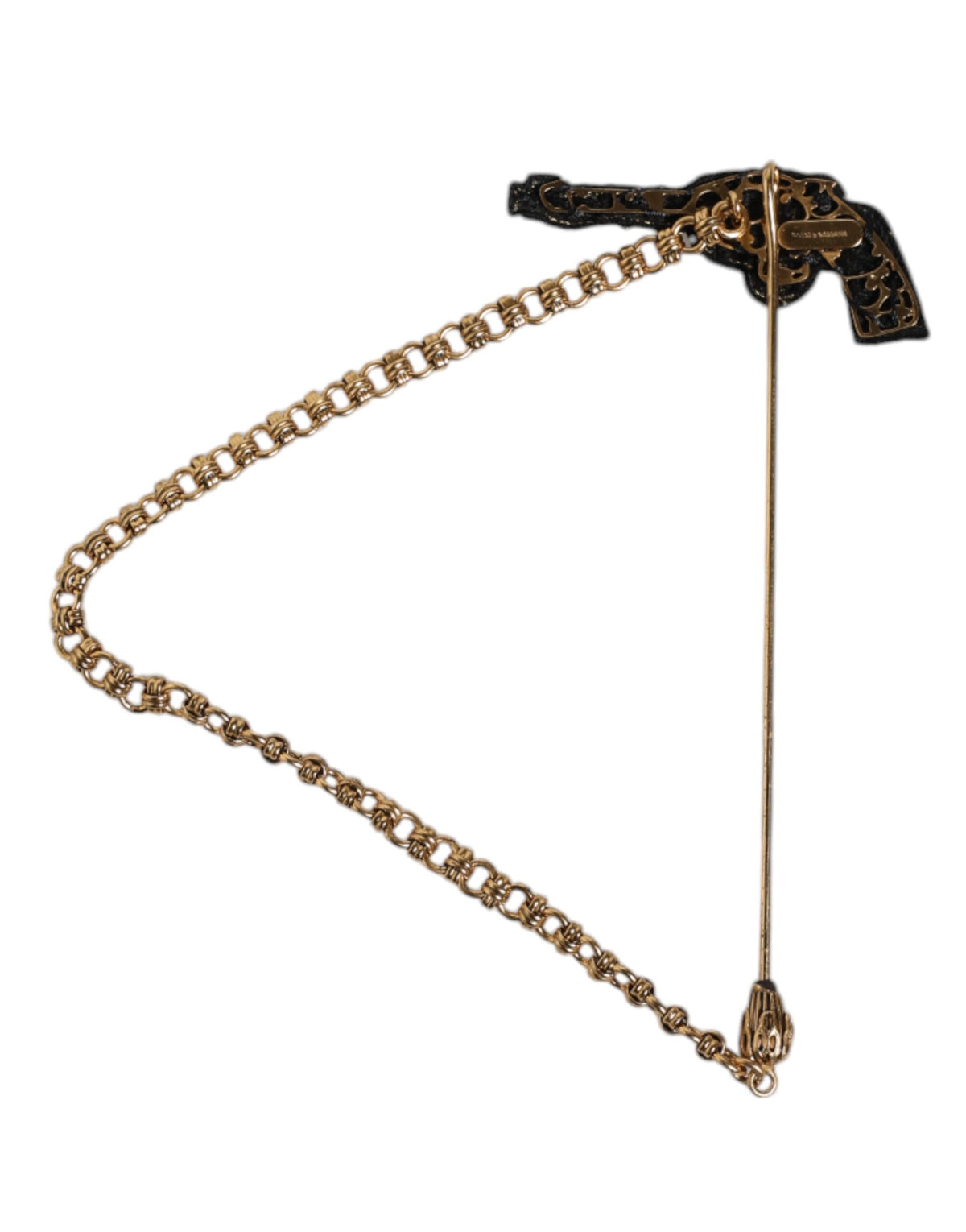 Discover the Dolce & Gabbana Black Gold Brass Copper Revolver Brooch, a masterful blend of Italian craftsmanship and luxurious materials, perfect for the discerning individual.