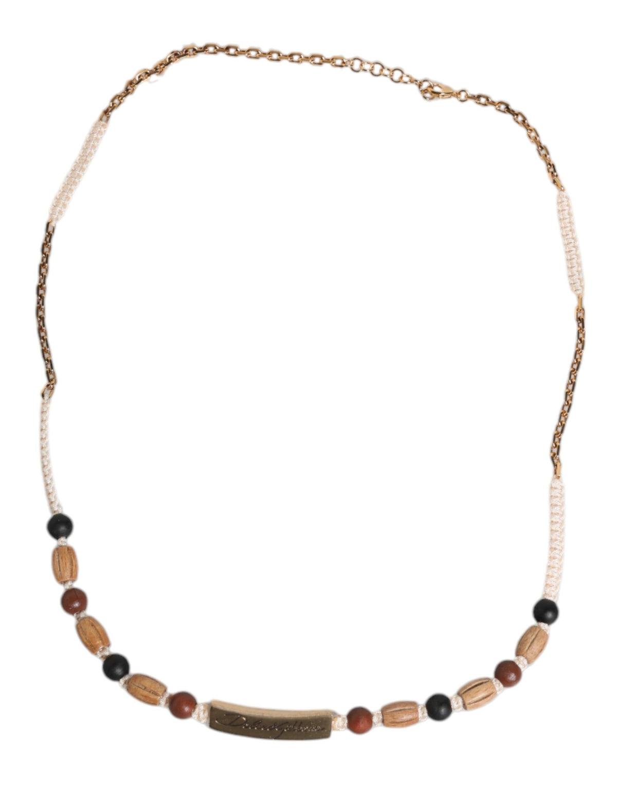 Discover the Dolce & Gabbana Black Gold Wooden Beaded Logo Pendant Necklace, where exquisite craftsmanship meets luxurious design, embodying timeless elegance for the discerning wearer.