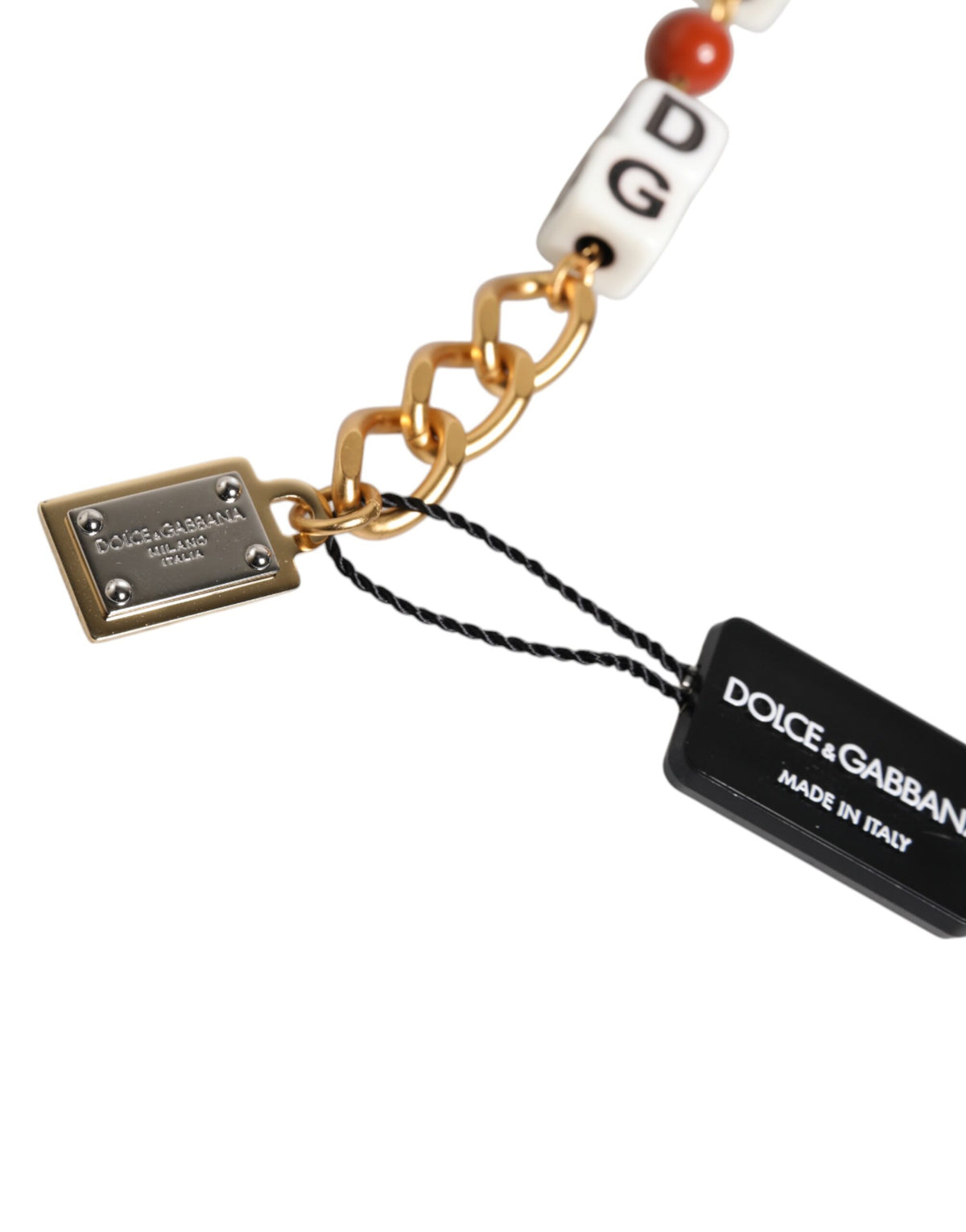 Indulge in the exquisite Dolce & Gabbana Multicolor Gold Tone Brass Chain DG Logo Dice Bracelet, a luxurious statement of elegance and playful sophistication, perfect for any occasion.