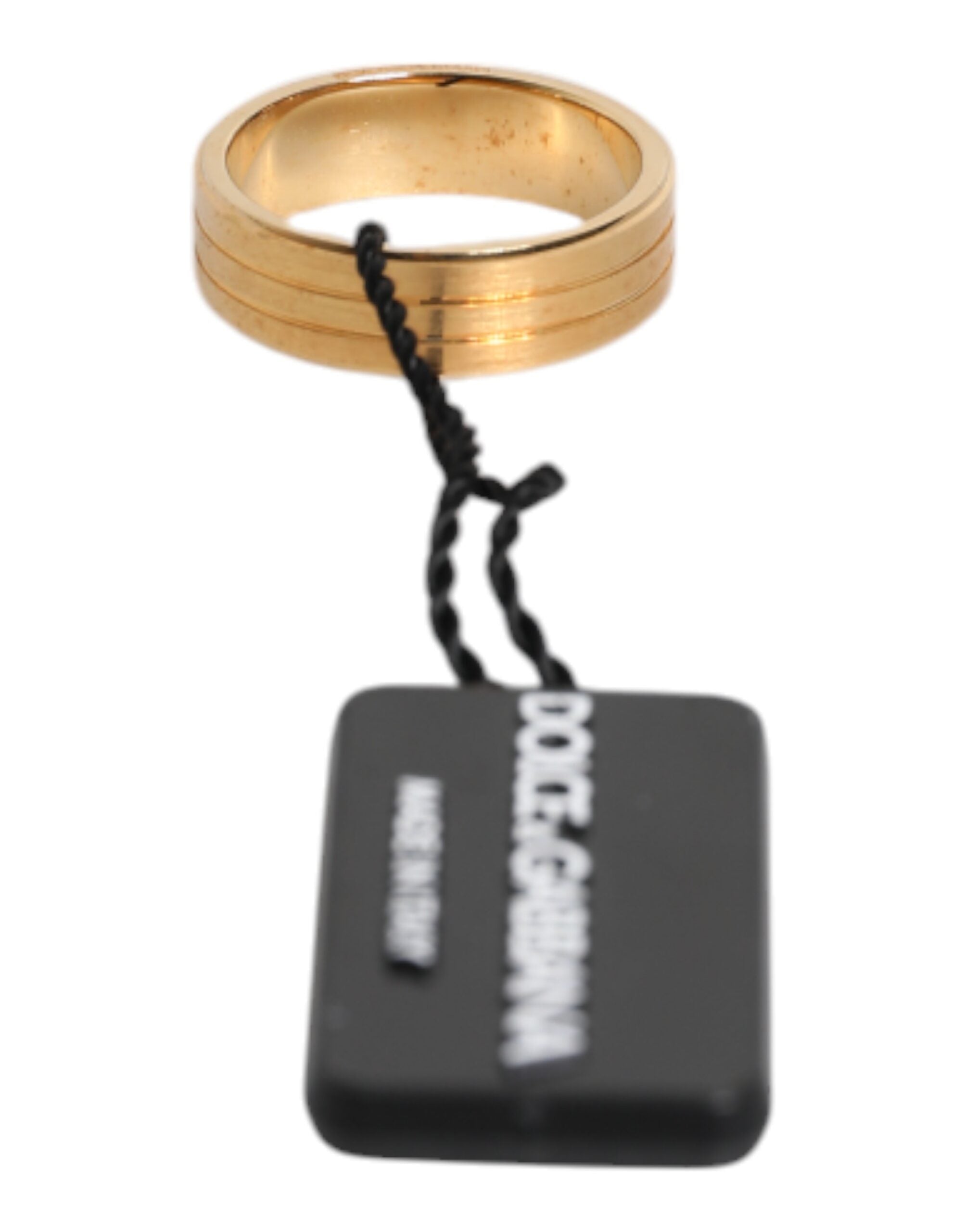 Dolce & Gabbana Gold Tone Brass Red Crystal DG Logo Ring