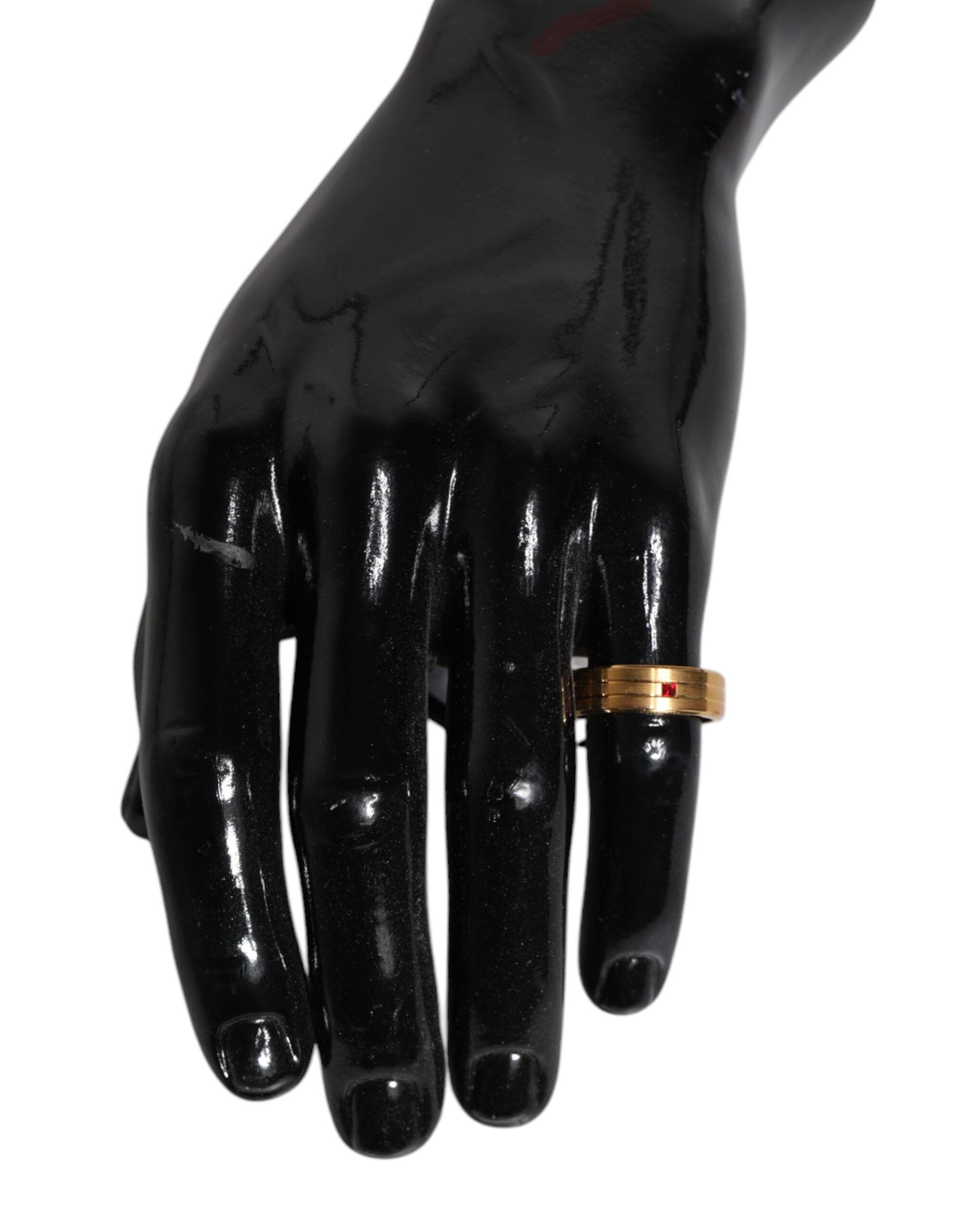 Dolce & Gabbana Gold Tone Brass Red Crystal DG Logo Ring