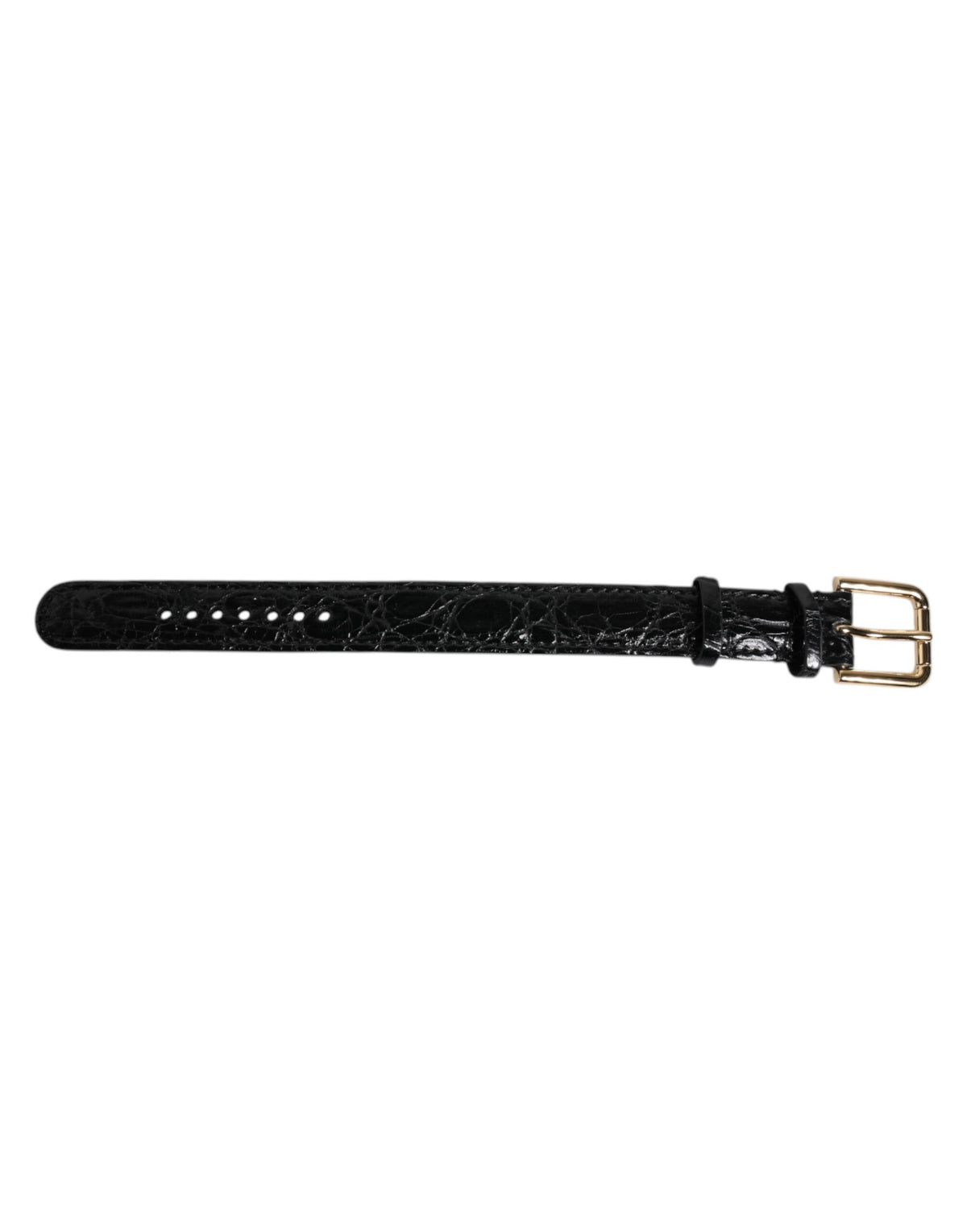 Indulge in the Dolce & Gabbana Black Exotic Leather Gold Tone Metal Buckle Armband, a masterpiece of Italian craftsmanship that elevates your style with timeless elegance.