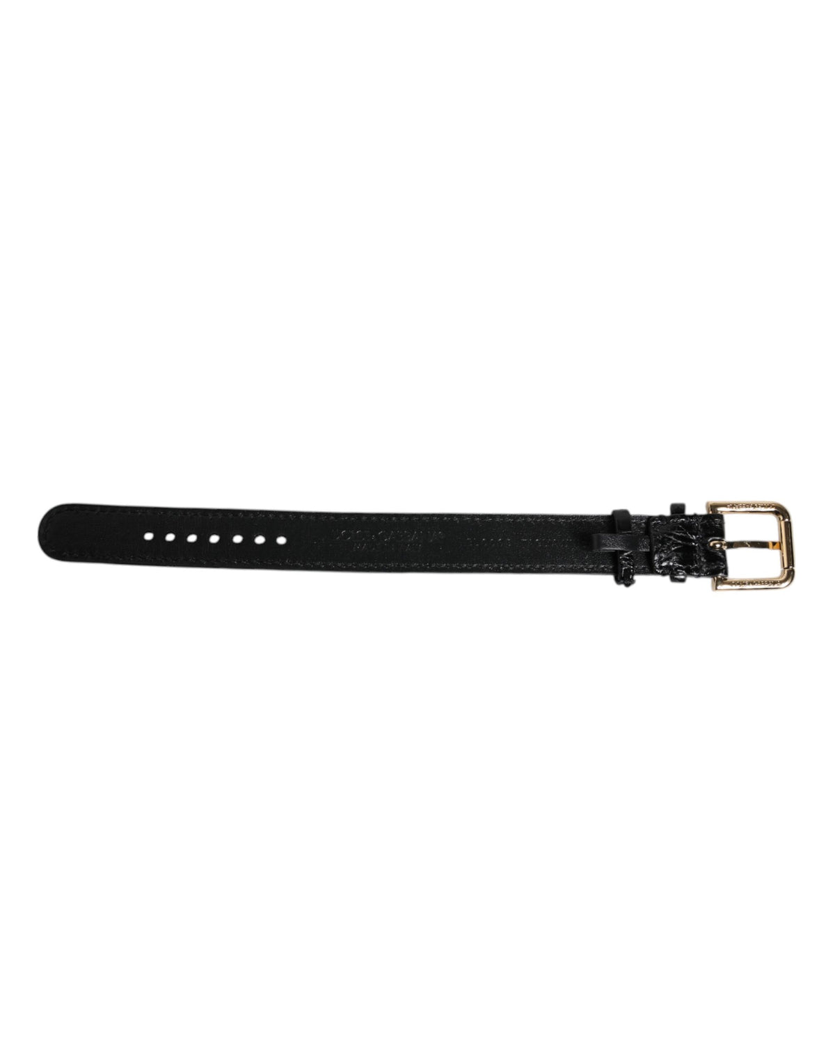 Indulge in the Dolce & Gabbana Black Exotic Leather Gold Tone Metal Buckle Armband, a symbol of Italian craftsmanship and timeless elegance, perfect for the discerning individual.