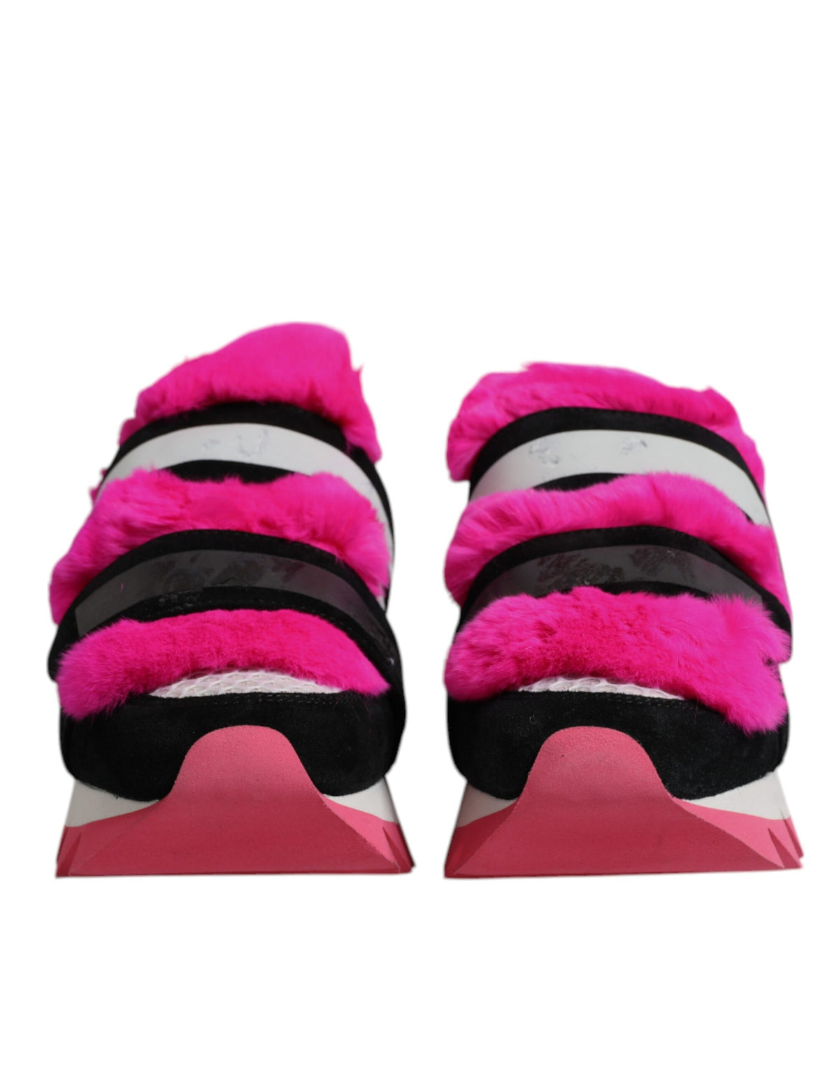 Indulge in the exquisite Dolce & Gabbana Black Pink Fur Embellished Sneakers, where artisanal craftsmanship meets luxurious allure for a statement of elegance.