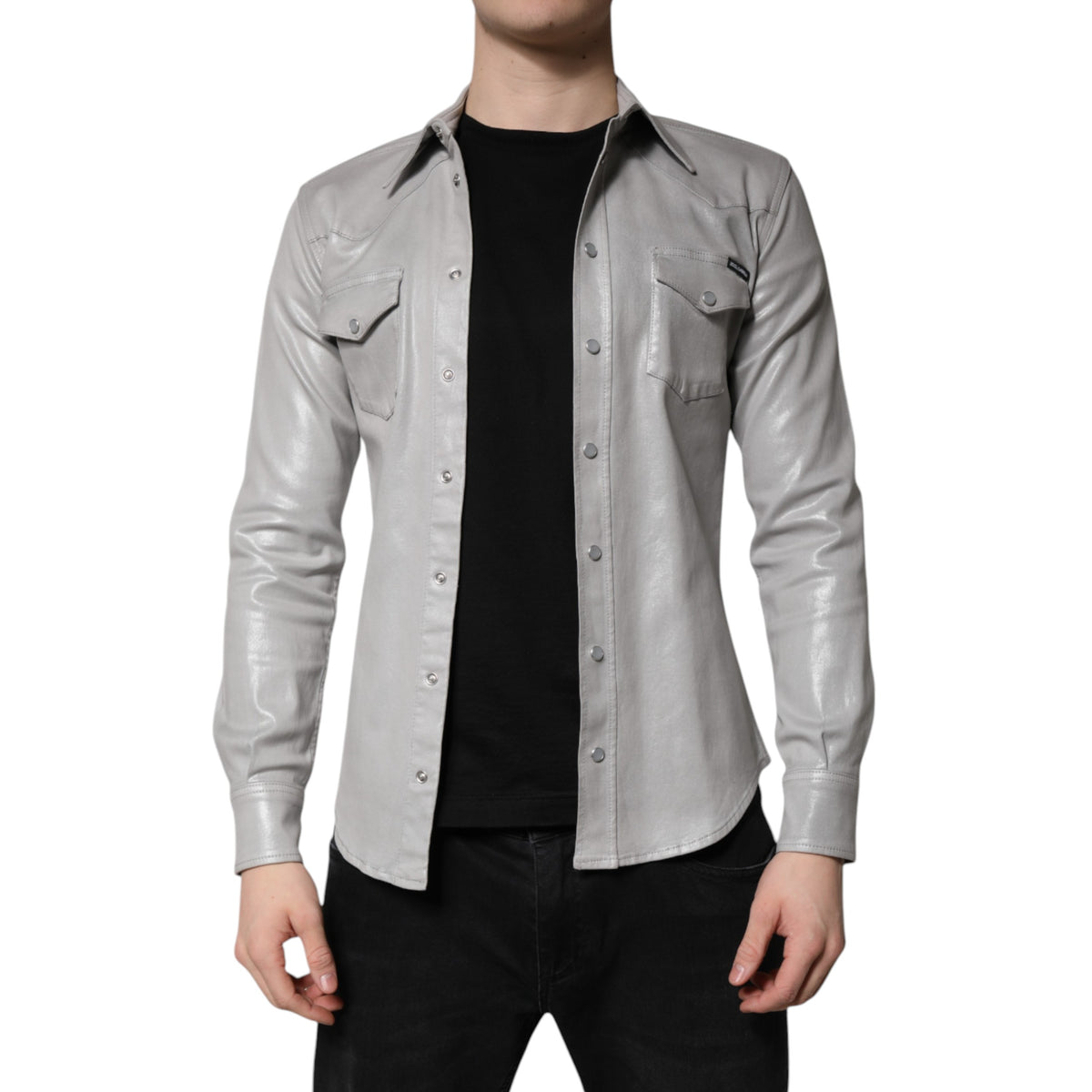 Elevate your wardrobe with the Dolce & Gabbana Metallic Gray Cotton Button Down Shirt, a masterpiece of Italian craftsmanship blending luxury and sophistication for the discerning individual.