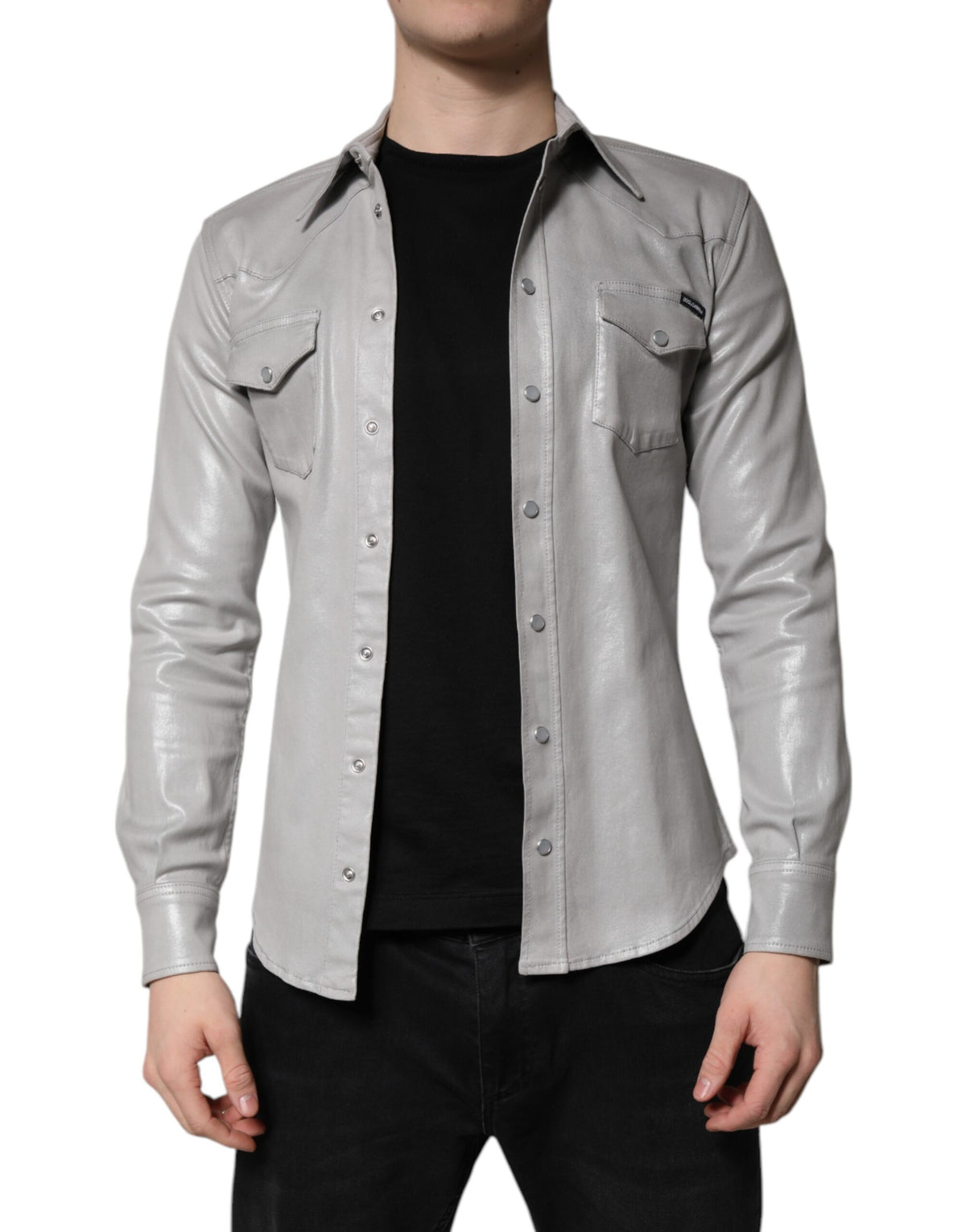 Indulge in the Dolce & Gabbana Metallic Gray Cotton Button Down Shirt, where exquisite Italian craftsmanship meets modern elegance, perfect for any sophisticated occasion.