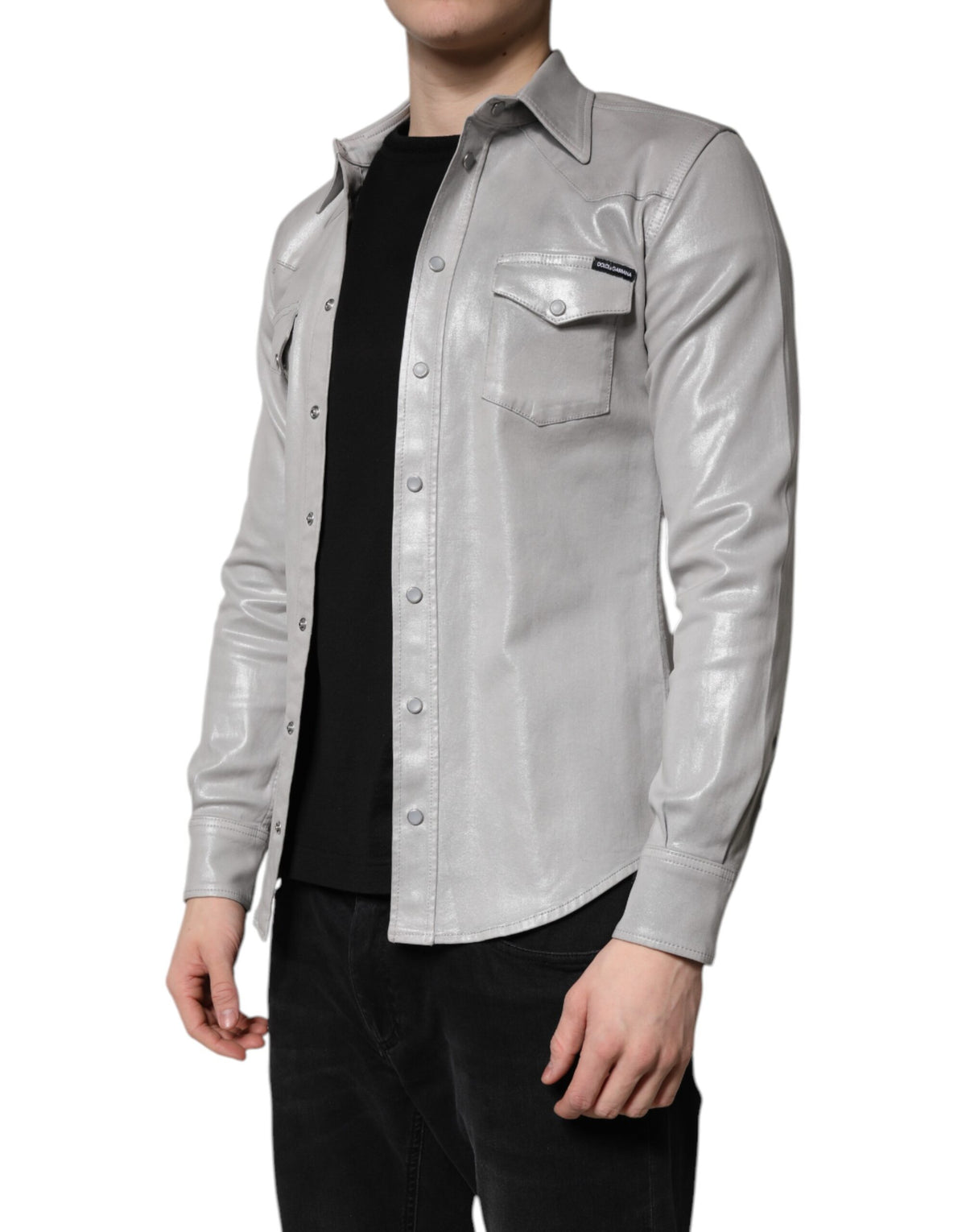 Experience the allure of Dolce & Gabbana's Metallic Gray Cotton Button Down Shirt, a testament to Italian craftsmanship and luxury, perfect for the discerning individual.