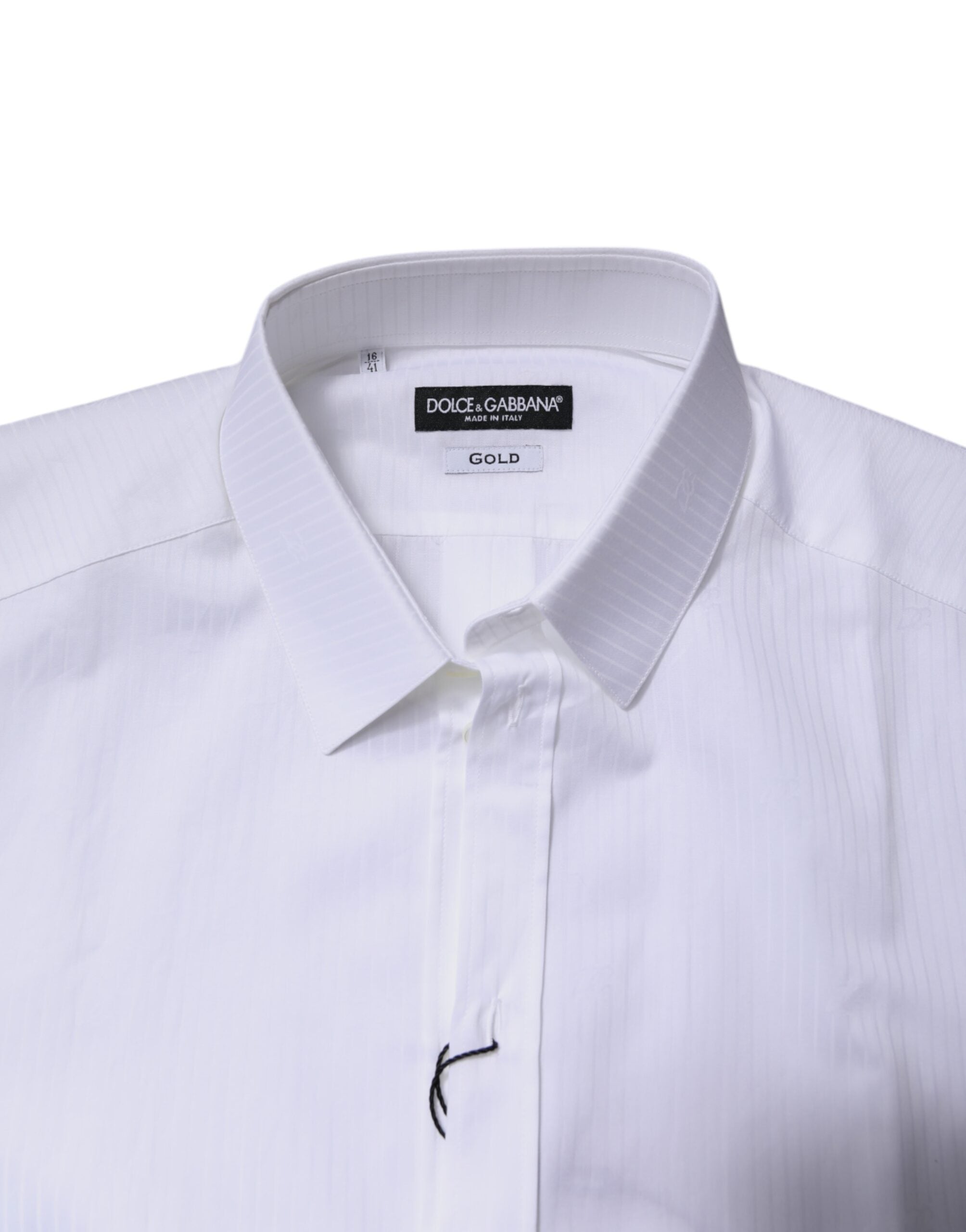 Dolce & Gabbana White Cotton Collared GOLD Dress Formal Shirt