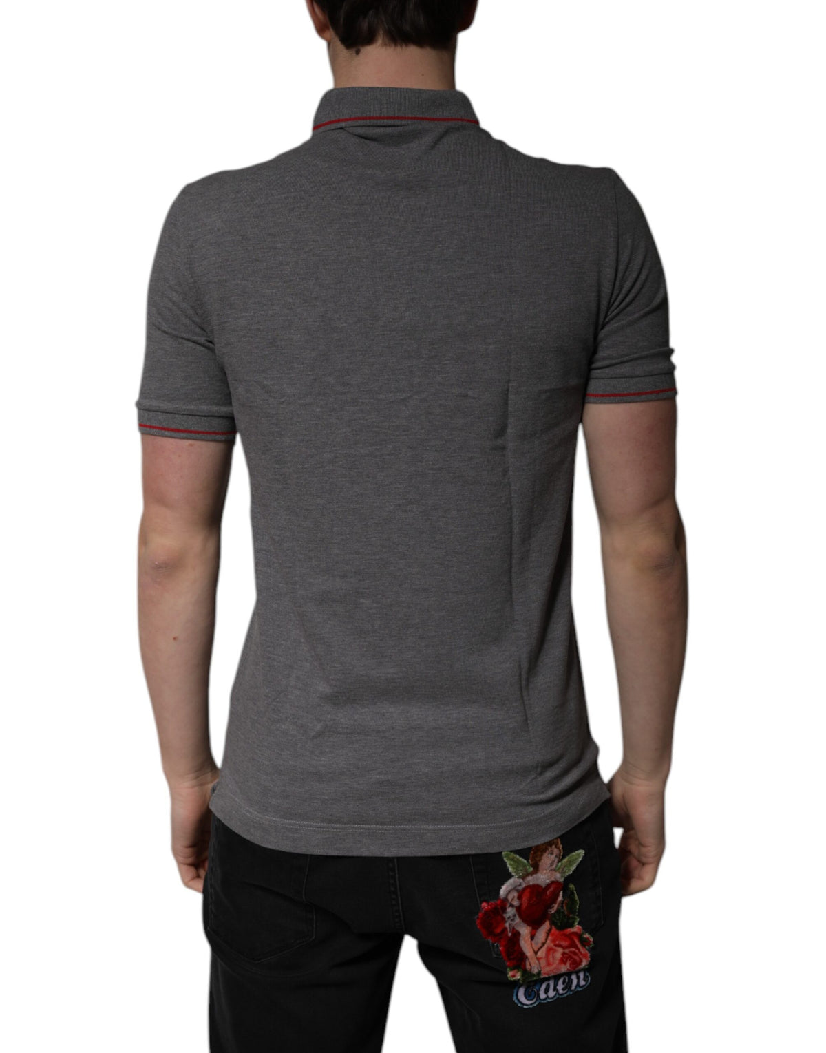 Indulge in the exquisite luxury of the Dolce & Gabbana Gray Cotton Crown Collared Polo T-shirt, crafted from premium cotton, embodying sophistication and timeless elegance for the discerning individual.