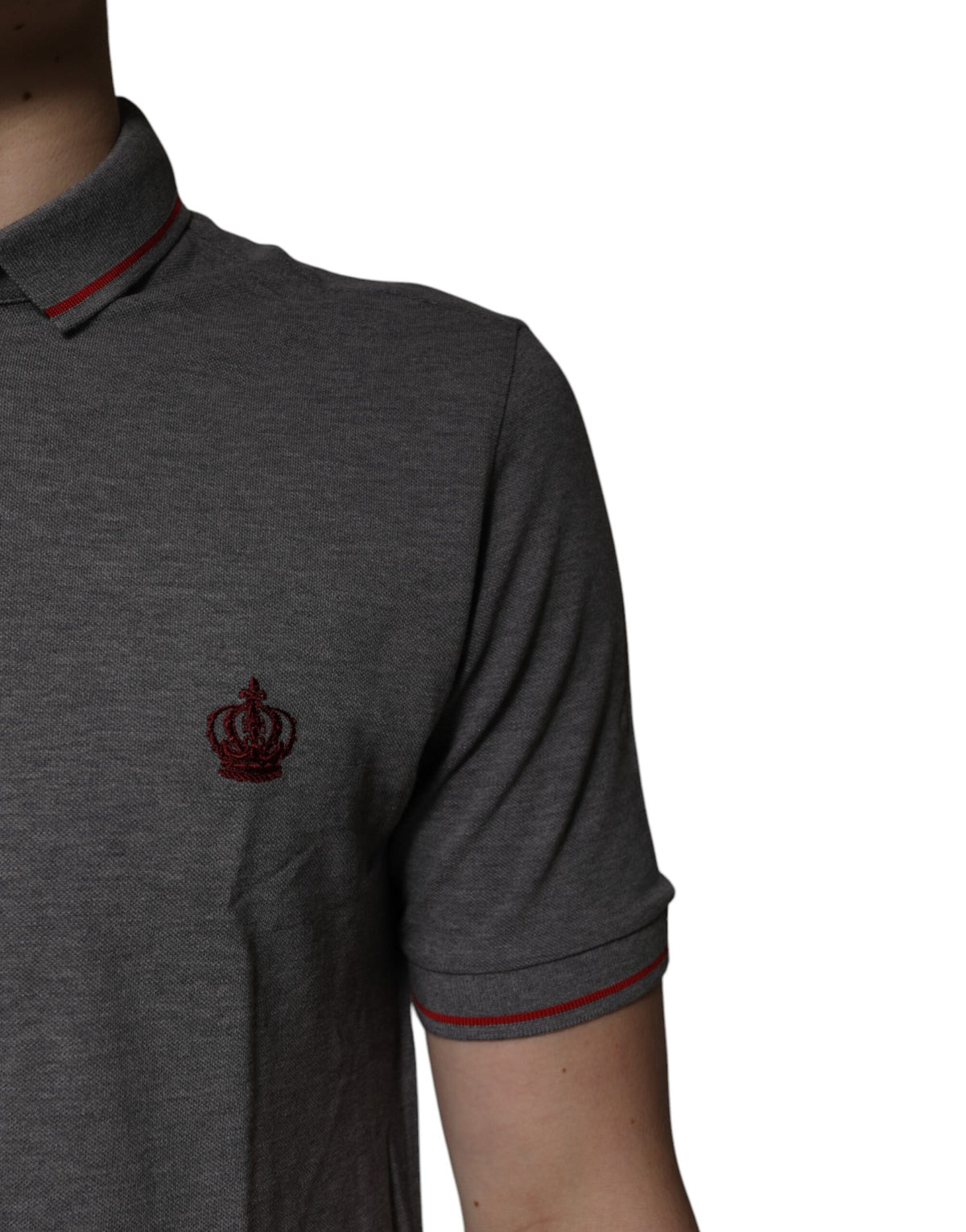 Experience the allure of Dolce & Gabbana's Gray Cotton Crown Collared Polo T-shirt, crafted from premium cotton to embody sophistication and timeless elegance.