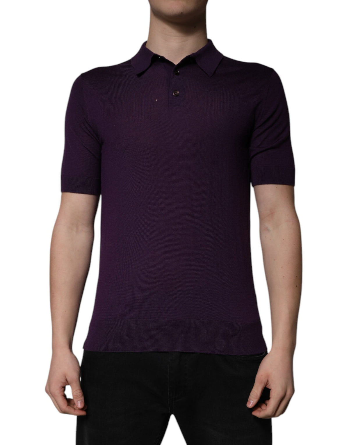 Indulge in the exquisite Dolce & Gabbana Violet Cashmere Polo T-shirt, a testament to Italian craftsmanship that elevates your wardrobe with timeless luxury and sophistication.