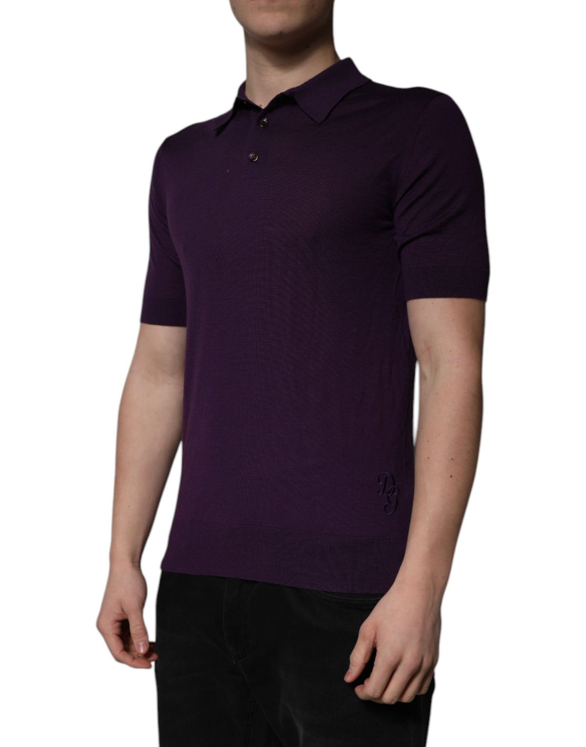 Indulge in the exquisite Dolce & Gabbana Violet Cashmere Collared Polo T-shirt, a testament to Italian craftsmanship that elevates your wardrobe with timeless luxury and sophistication.
