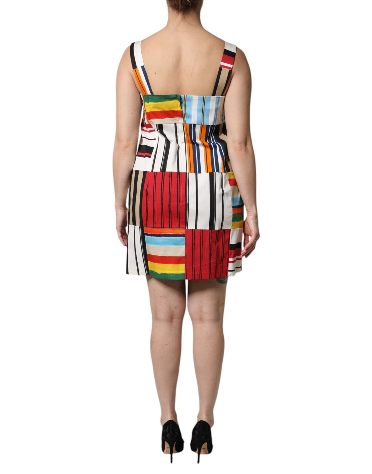 Indulge in the exquisite elegance of the Dolce & Gabbana Multicolor Cotton Stripe Sleeveless Dress, a luxurious blend of cotton and silk that embodies timeless artistry and sophistication.