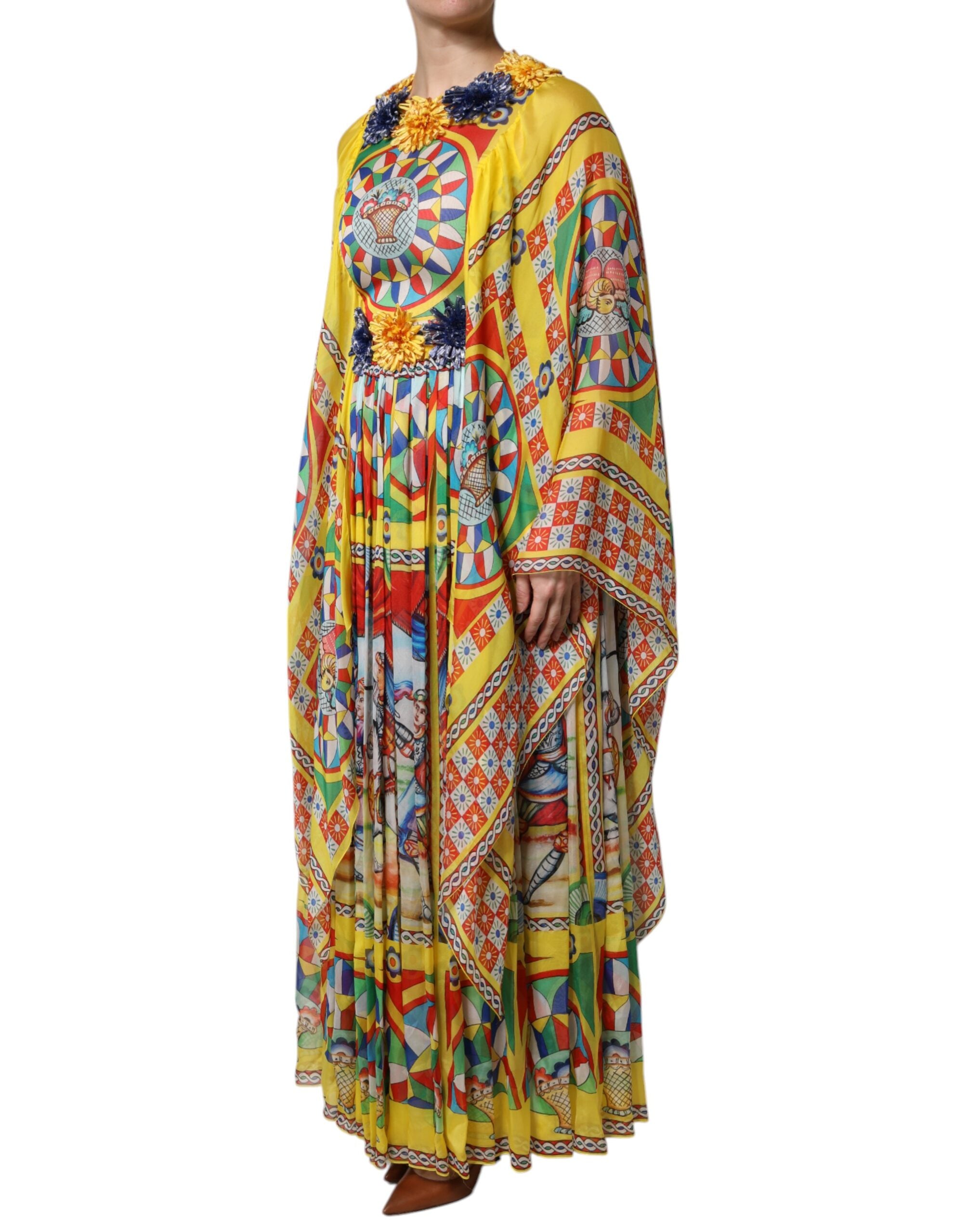 Dolce & Gabbana Multicolour Carretto Print Kaftan Twill Dress