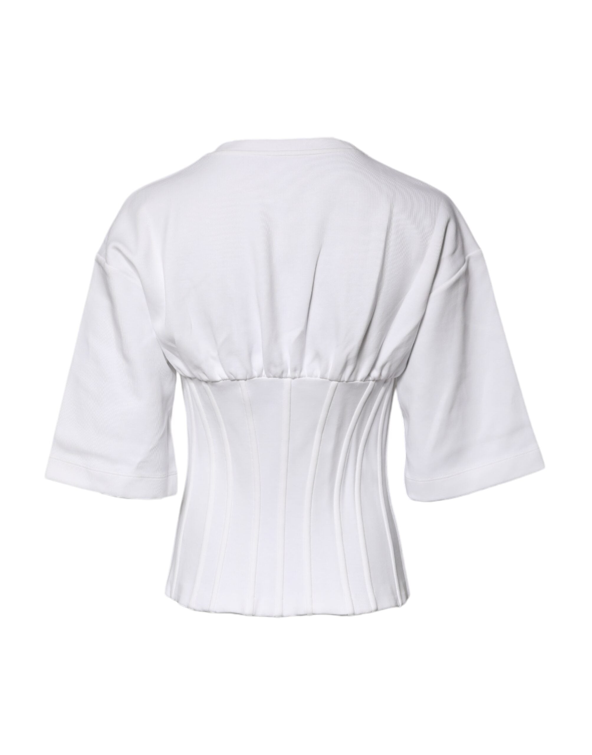 Dolce & Gabbana White Cotton Blend 3/4 Sleeves Blouse Top