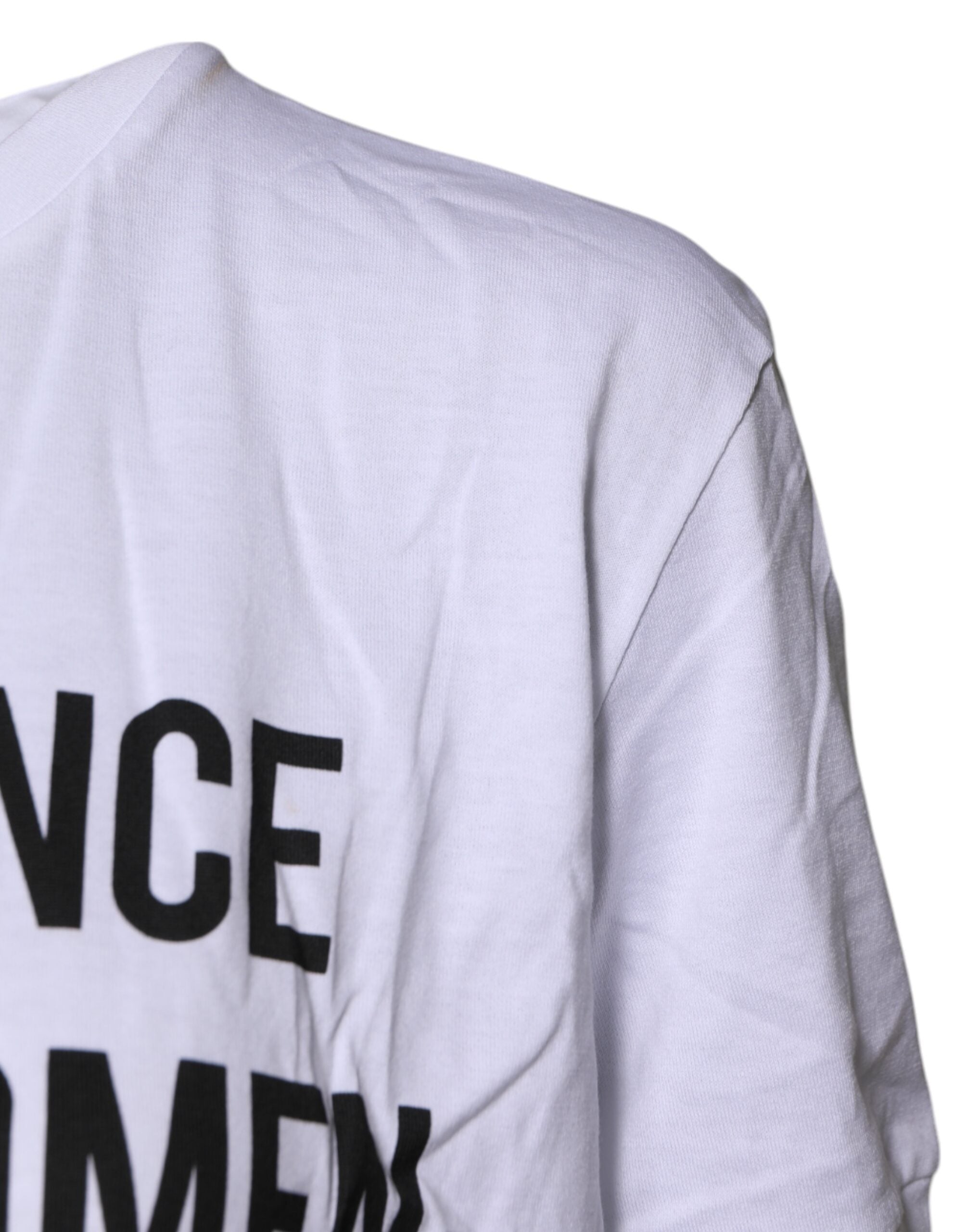 Dolce & Gabbana White Cotton Printed Round Neck Top T-shirt