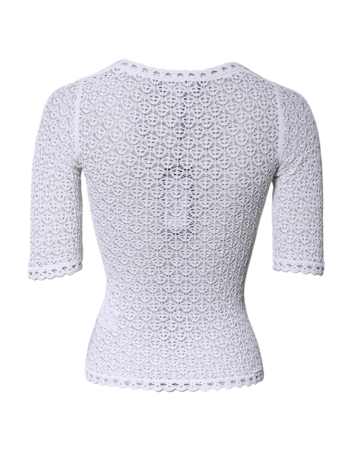 Indulge in the exquisite Dolce & Gabbana White Viscose Short Sleeve Crochet Top, where luxurious craftsmanship meets timeless elegance, perfect for the discerning individual.