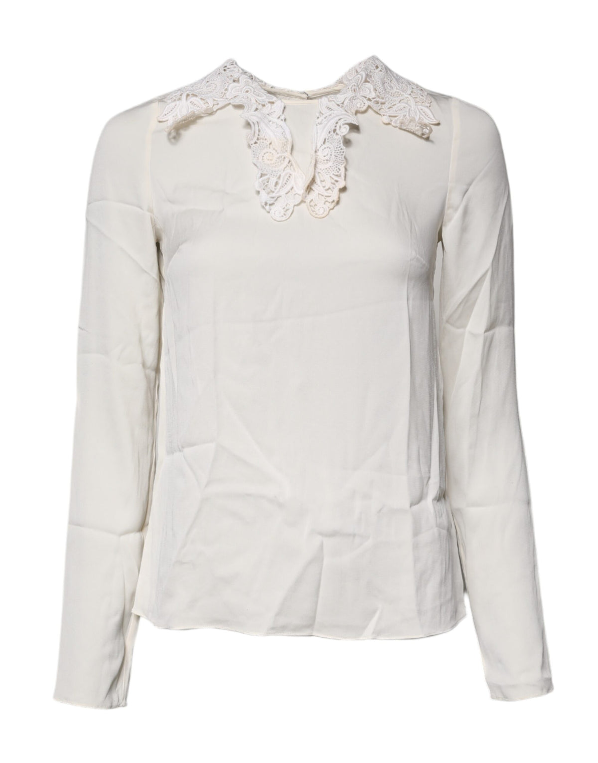 Discover the Dolce & Gabbana Cream Floral Lace Long Sleeves Blouse, a masterpiece of Italian craftsmanship, blending silk and cotton for timeless elegance and allure.