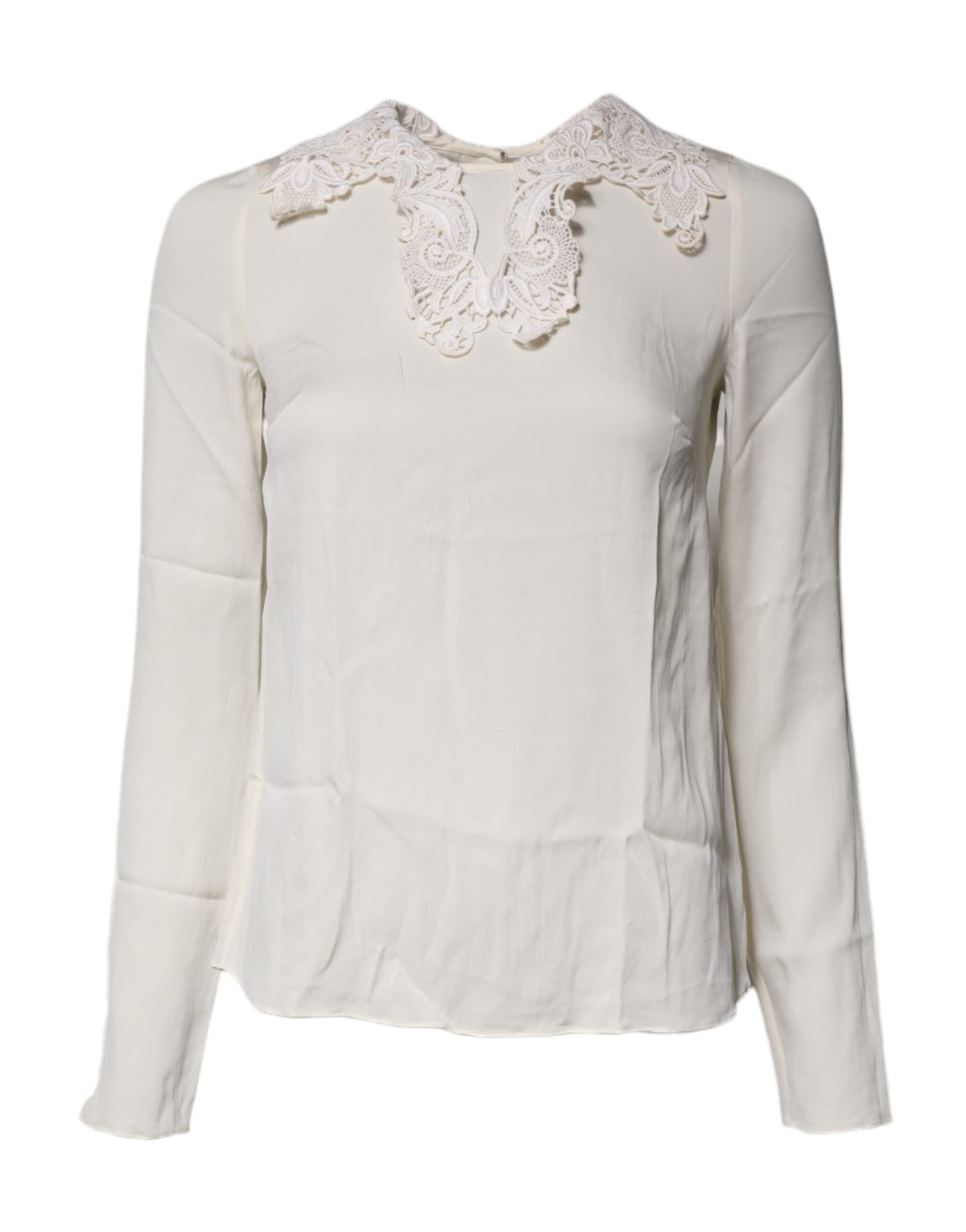 Indulge in the exquisite Dolce & Gabbana Cream Floral Lace Long Sleeves Blouse, a masterpiece of silk and lace that elevates your elegance for any occasion.