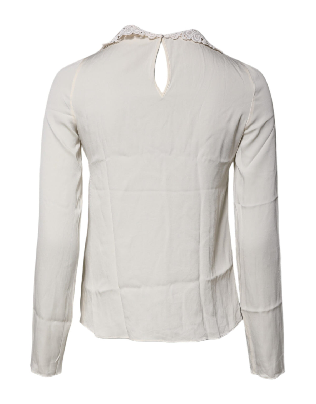 Experience the allure of Dolce & Gabbana's Cream Floral Lace Long Sleeves Blouse, a masterpiece of silk and lace that embodies timeless elegance and exquisite Italian craftsmanship.