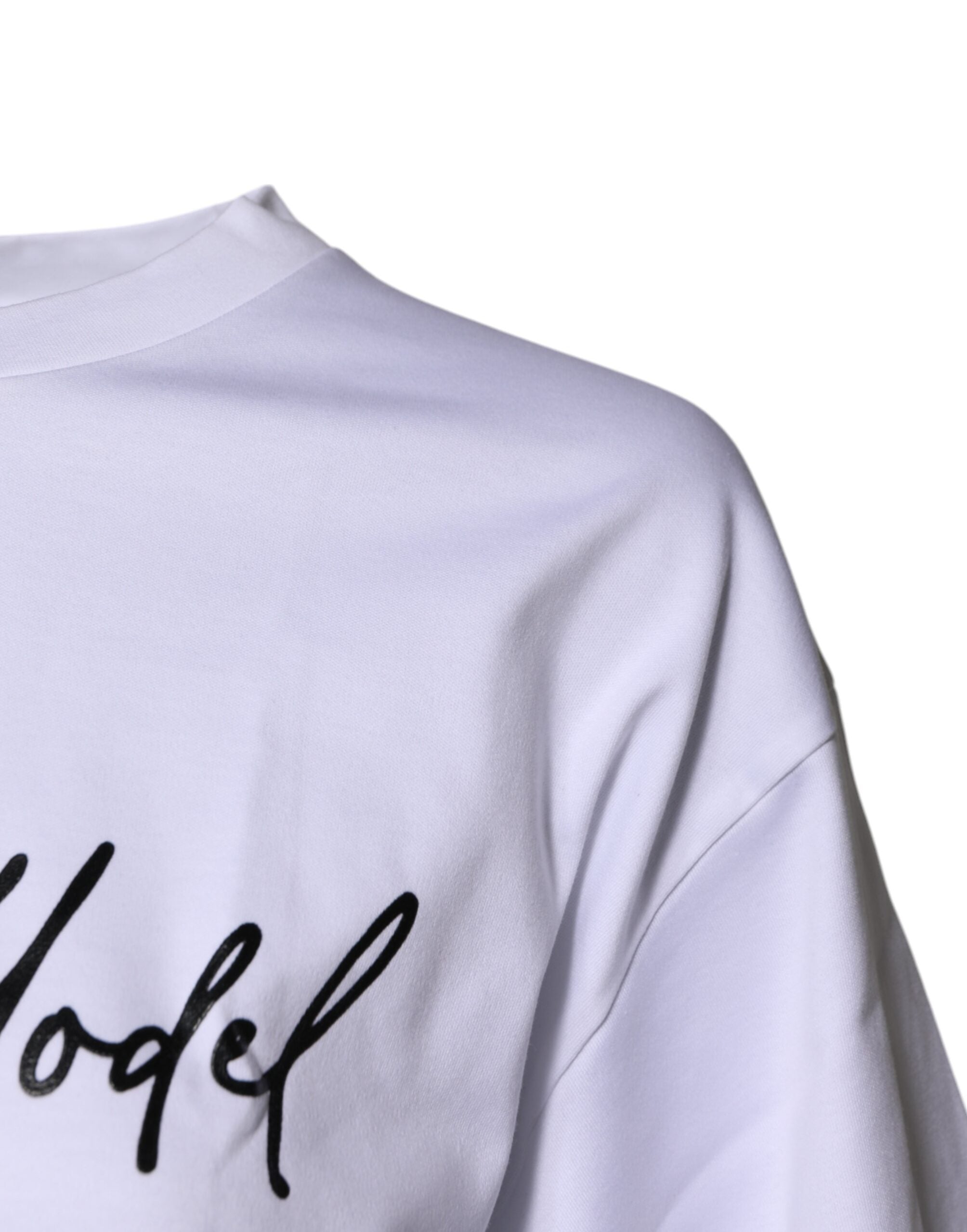 Dolce & Gabbana White Printed Cotton Round Neck Top T-shirt
