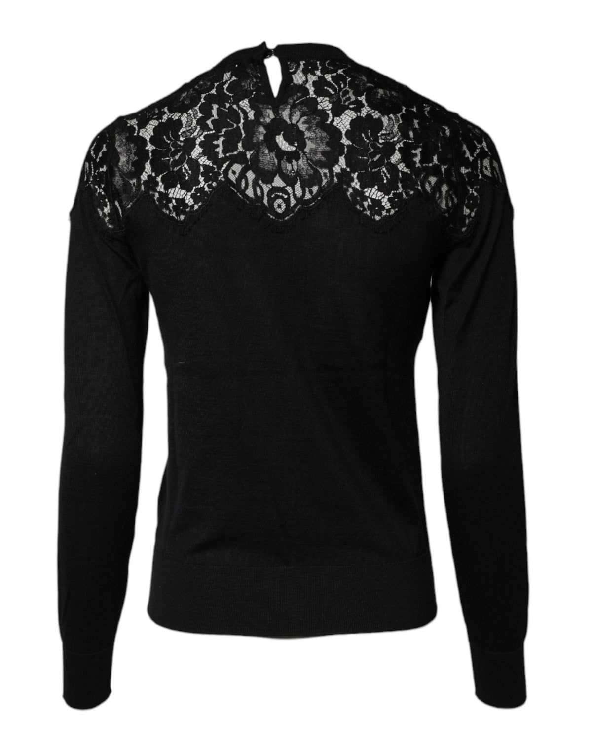 Elevate your wardrobe with the Dolce & Gabbana Black Floral Lace Long Sleeves Blouse Top, a masterpiece of artisanal luxury crafted from a sumptuous blend of cashmere and silk.