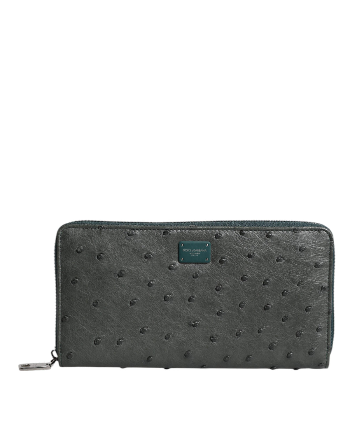Indulge in the exquisite Dolce & Gabbana Green Ostrich Logo Plaque Zip Around Continental Wallet, a symbol of luxury and sophistication crafted from the finest ostrich leather, perfect for those who embody elegance and refined taste.