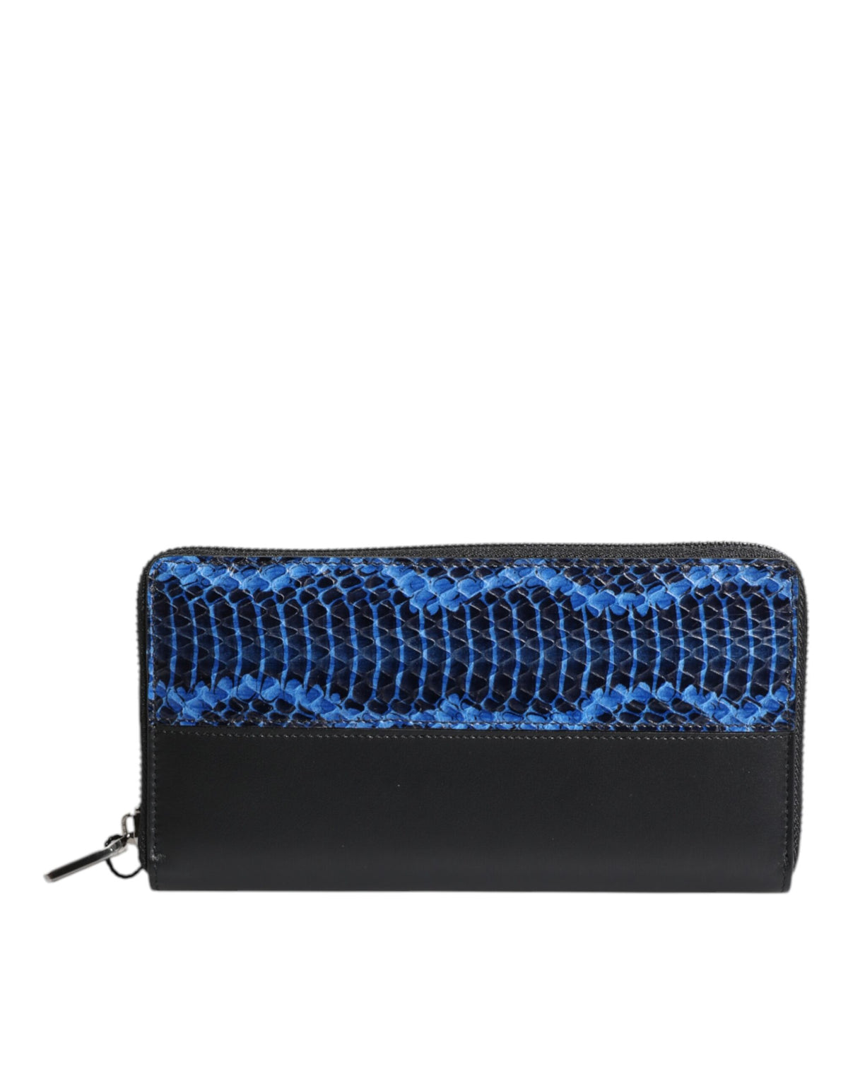 Indulge in the exquisite Dolce & Gabbana Black Blue Exotic Leather Embossed Continental Wallet, a luxurious blend of calfskin and land snake, crafted in Italy for the discerning connoisseur.