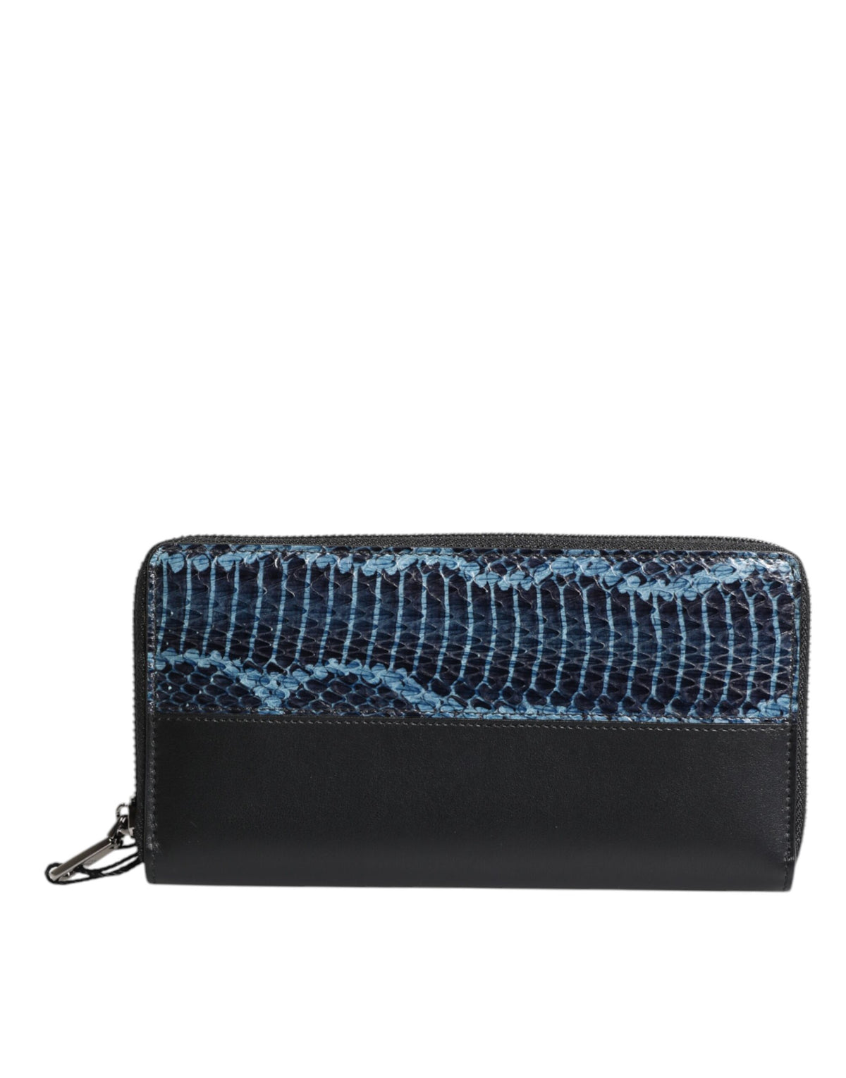 Discover the Dolce & Gabbana Black Blue Exotic Leather Embossed Continental Wallet, a masterful blend of calfskin and land snake, epitomizing timeless luxury and sophistication.