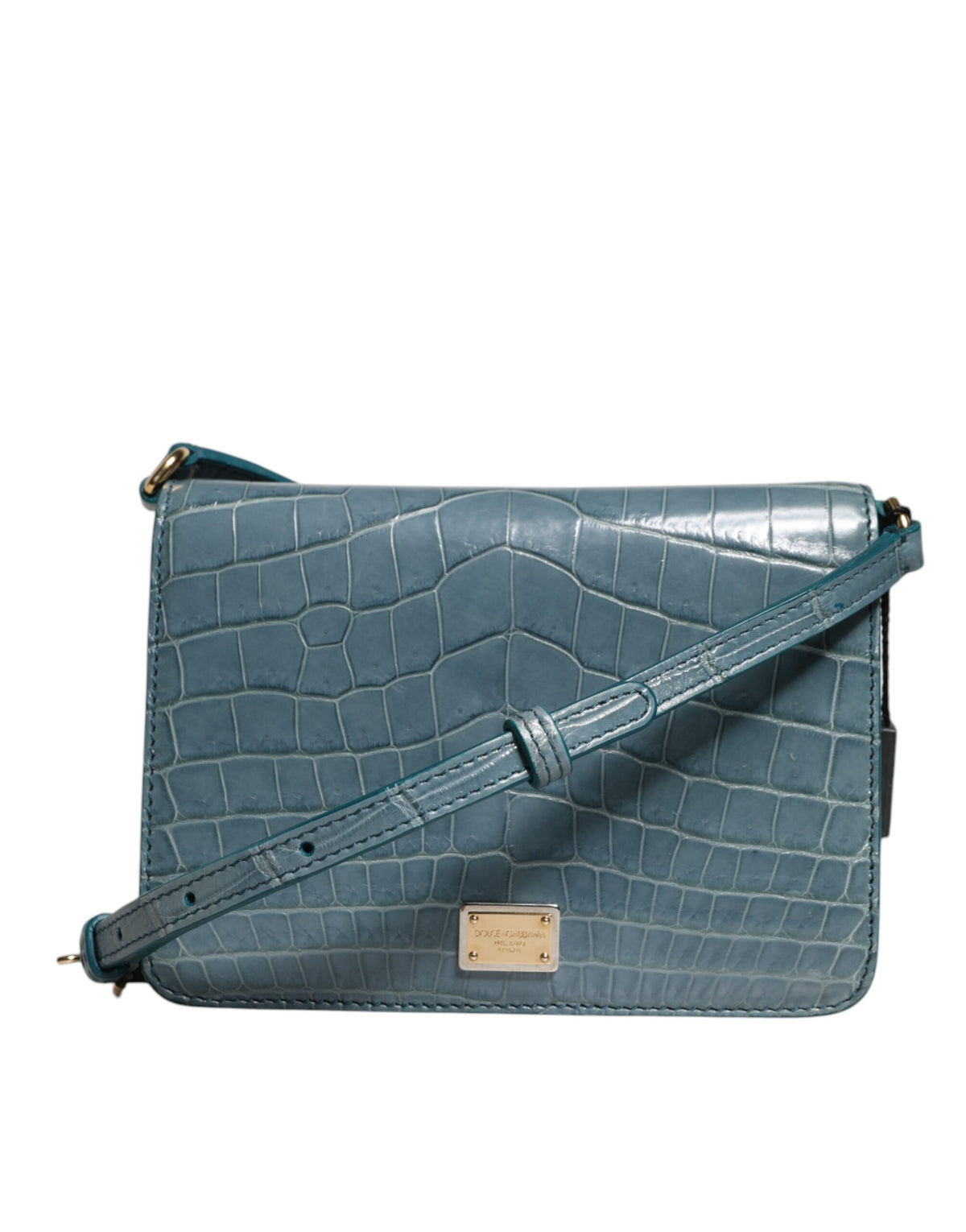 Discover the Dolce & Gabbana Green Exotic Leather DG Plaque Crossbody Mini Bag, a luxurious blend of crocodile and calf leather, epitomizing elegance and sophistication.