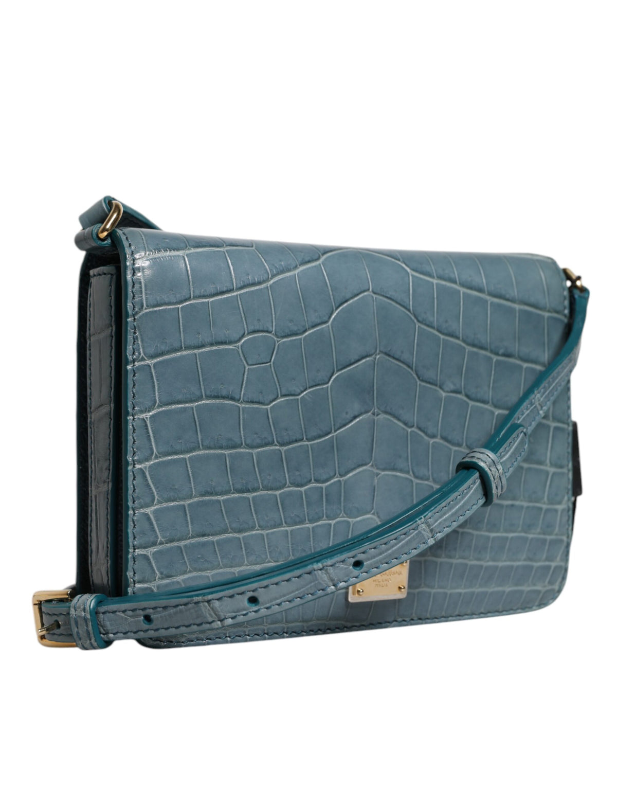 Discover the Dolce & Gabbana Green Exotic Leather DG Plaque Crossbody Mini Bag, a luxurious blend of crocodile and calf leather, embodying elegance and sophistication for the discerning individual.