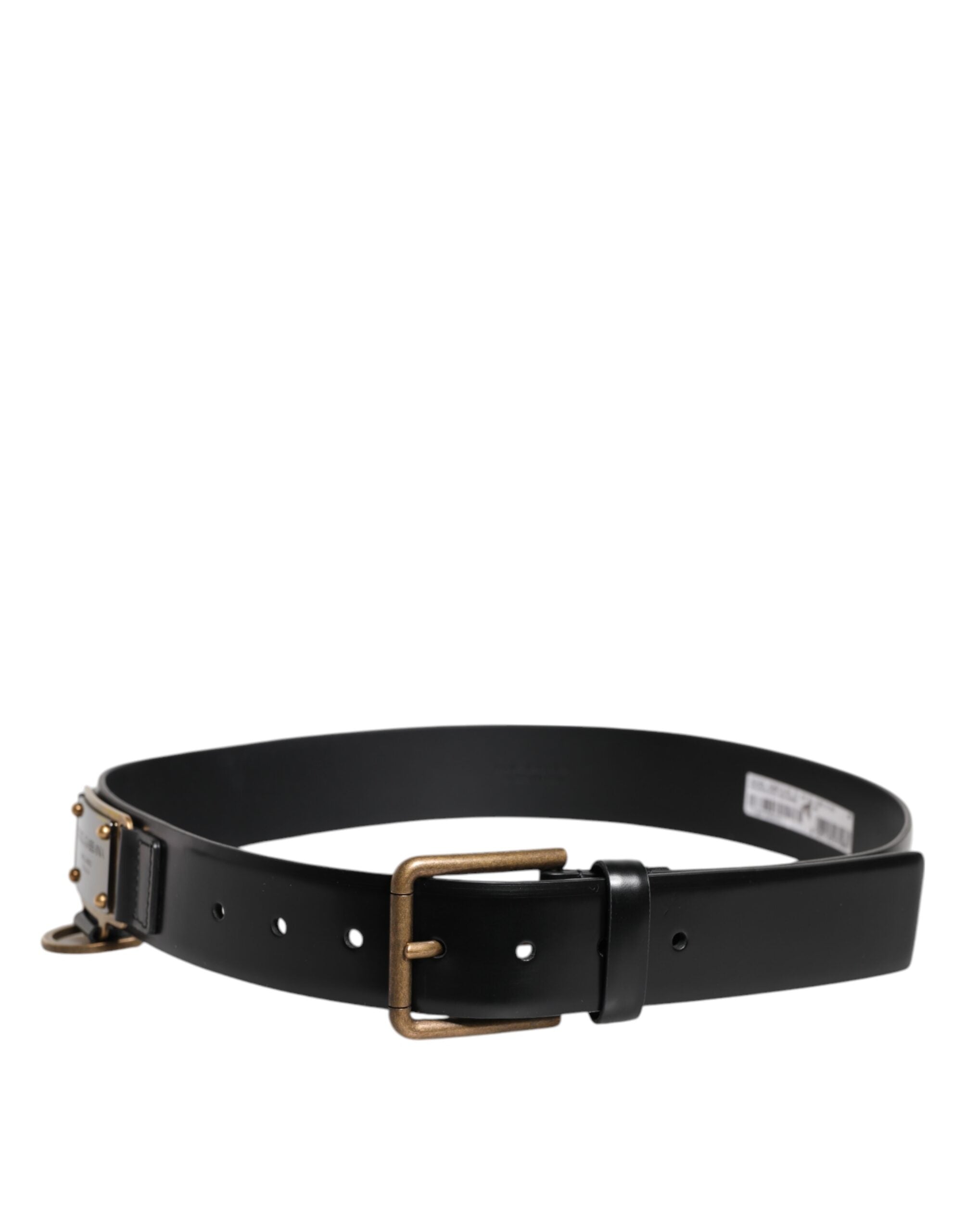 Dolce & Gabbana Black Leather DG Logo Plaque Buckle Belt