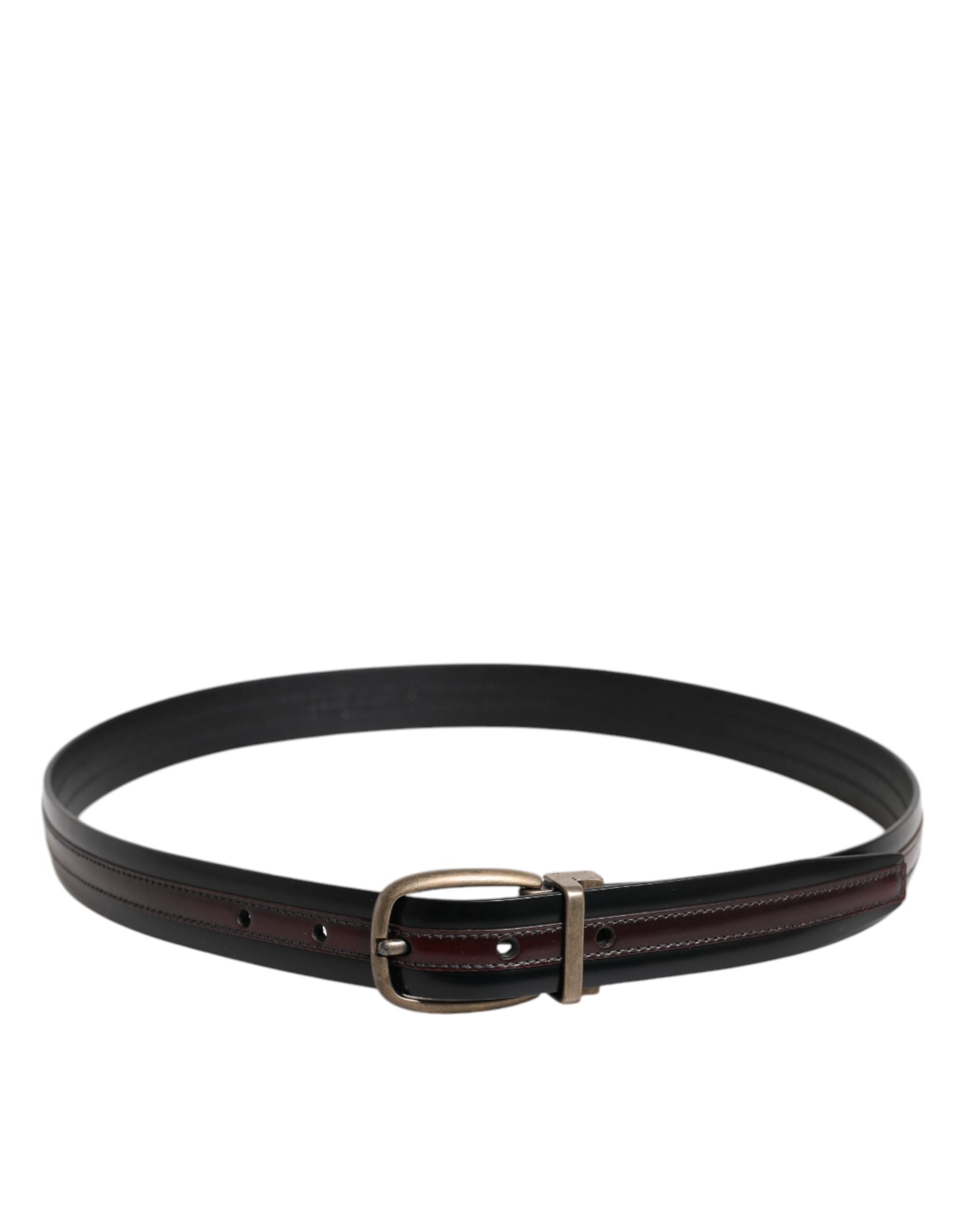 Dolce & Gabbana Black Burgundy Calfskin Metal Logo Buckle Belt
