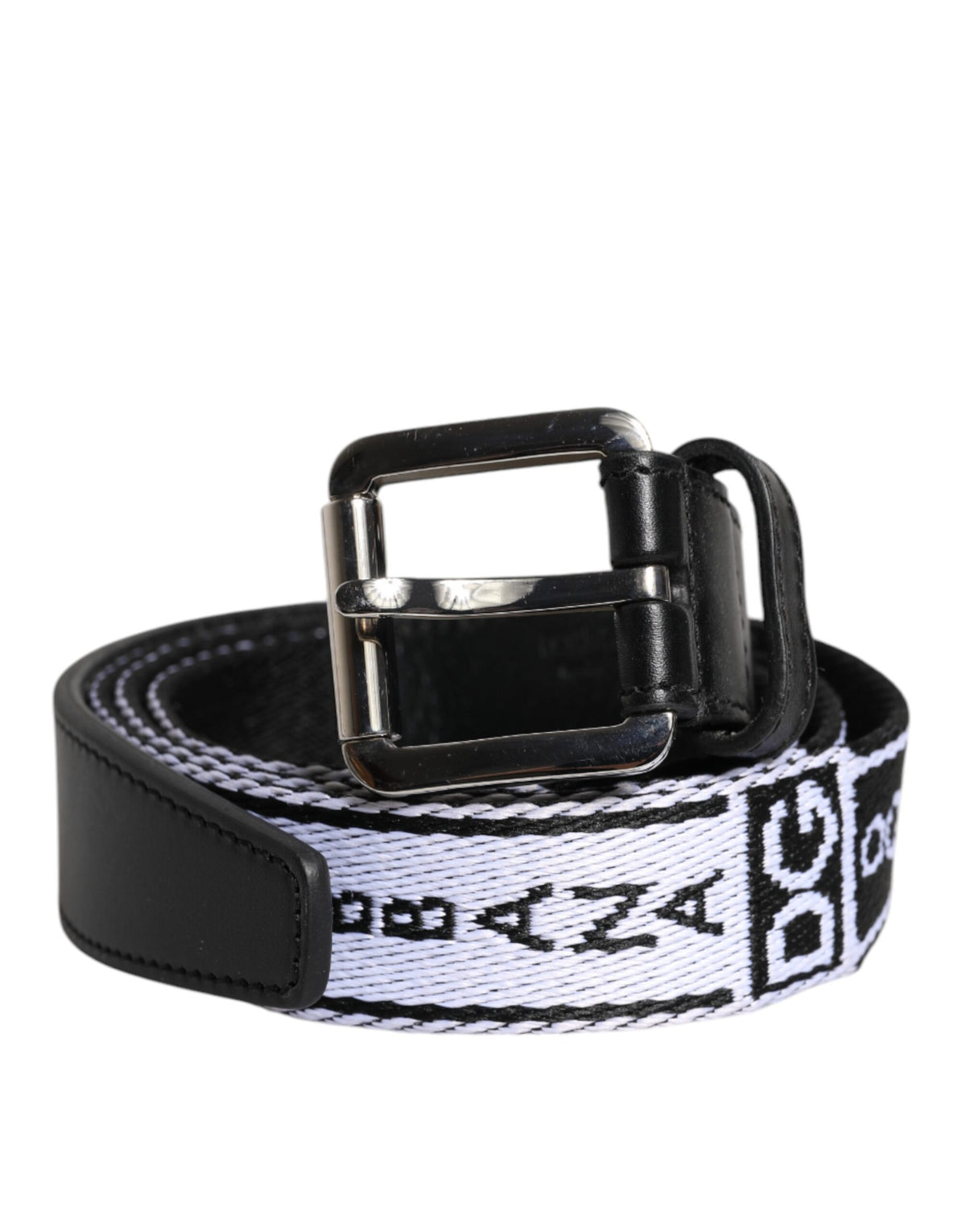 Dolce & Gabbana Black White Printed Metal Logo Buckle Belt Luxury