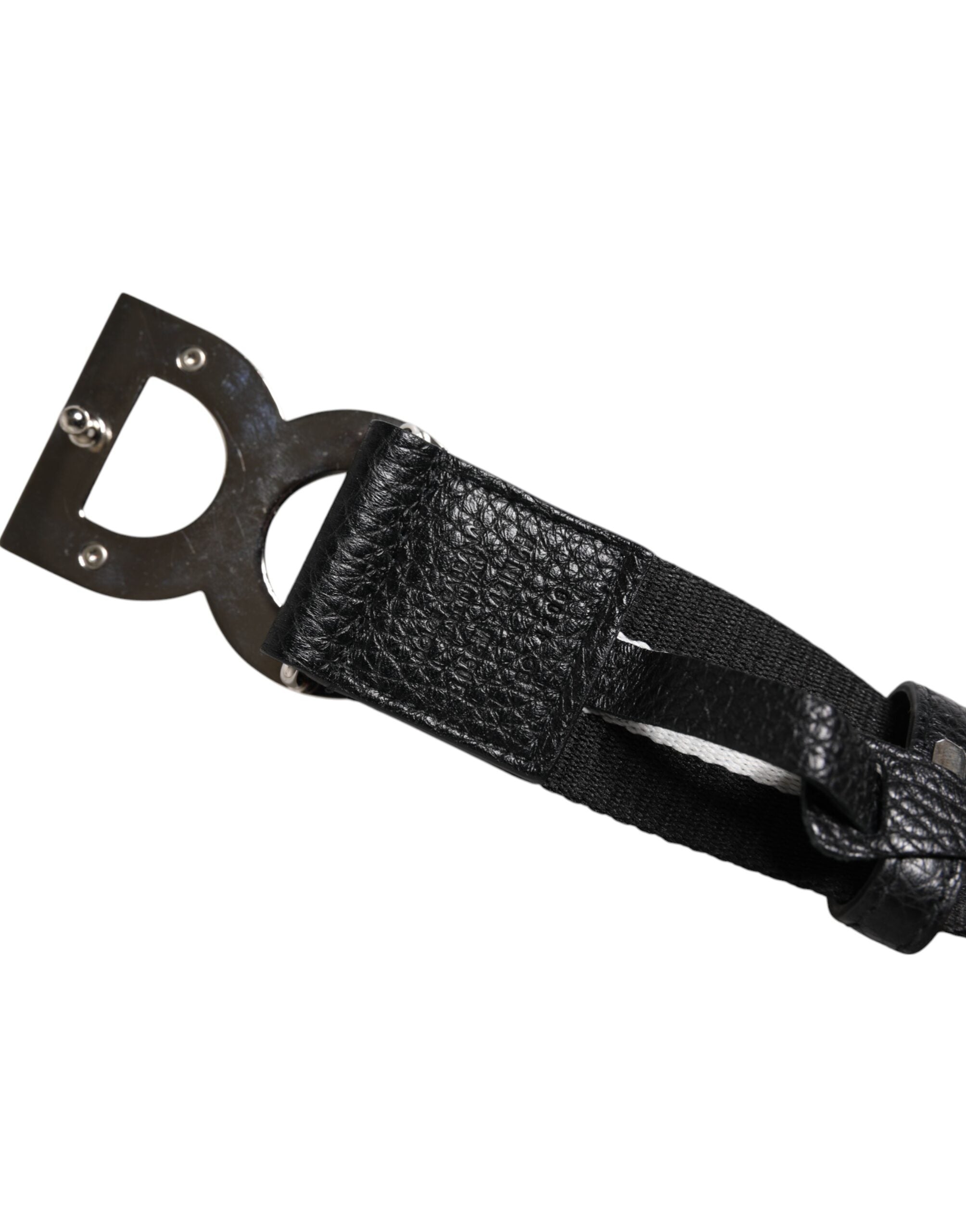 Dolce & Gabbana Black White Printed Metal Logo Buckle Belt