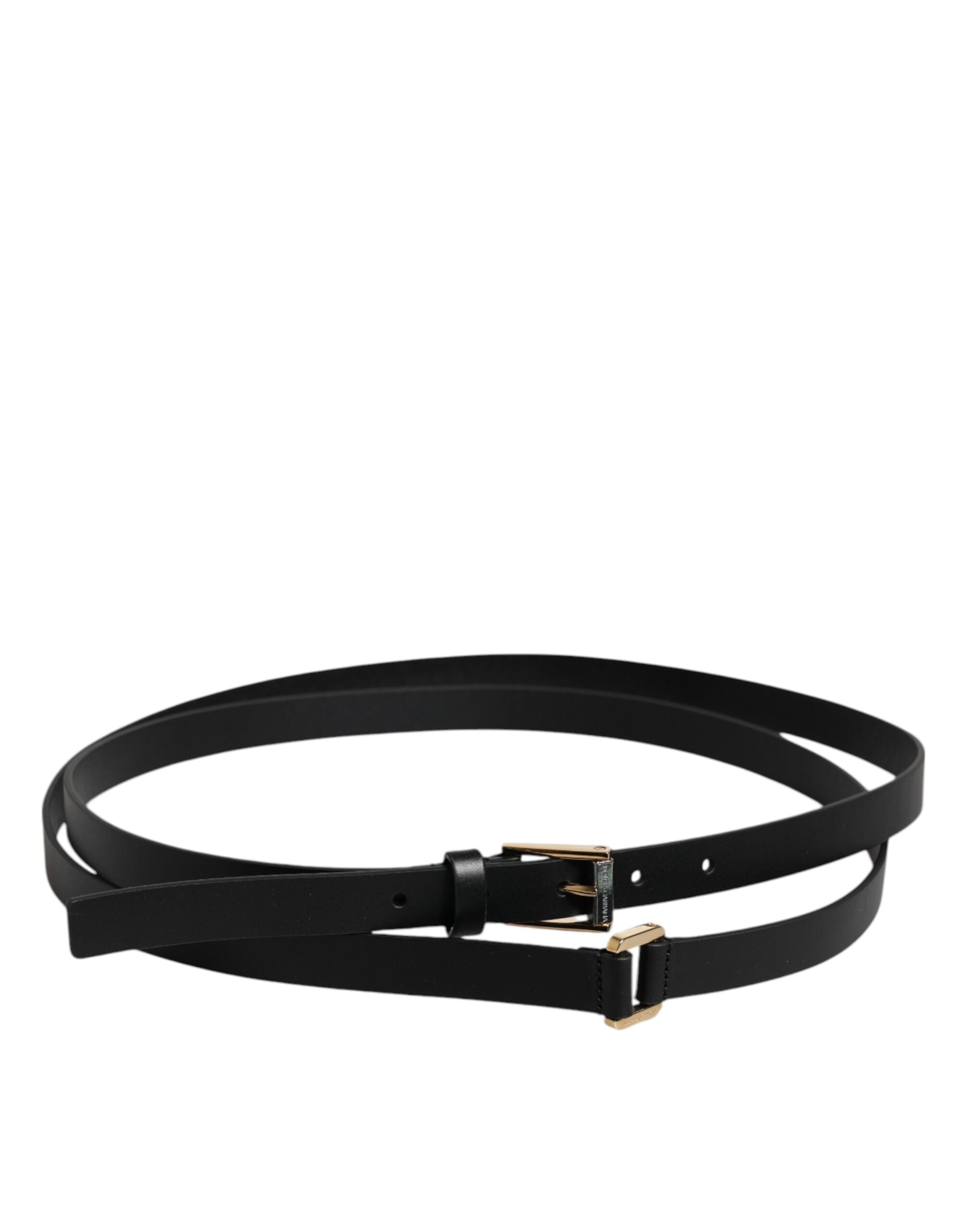 Dolce & Gabbana Black Calfskin Classic Metal Logo Buckle Belt