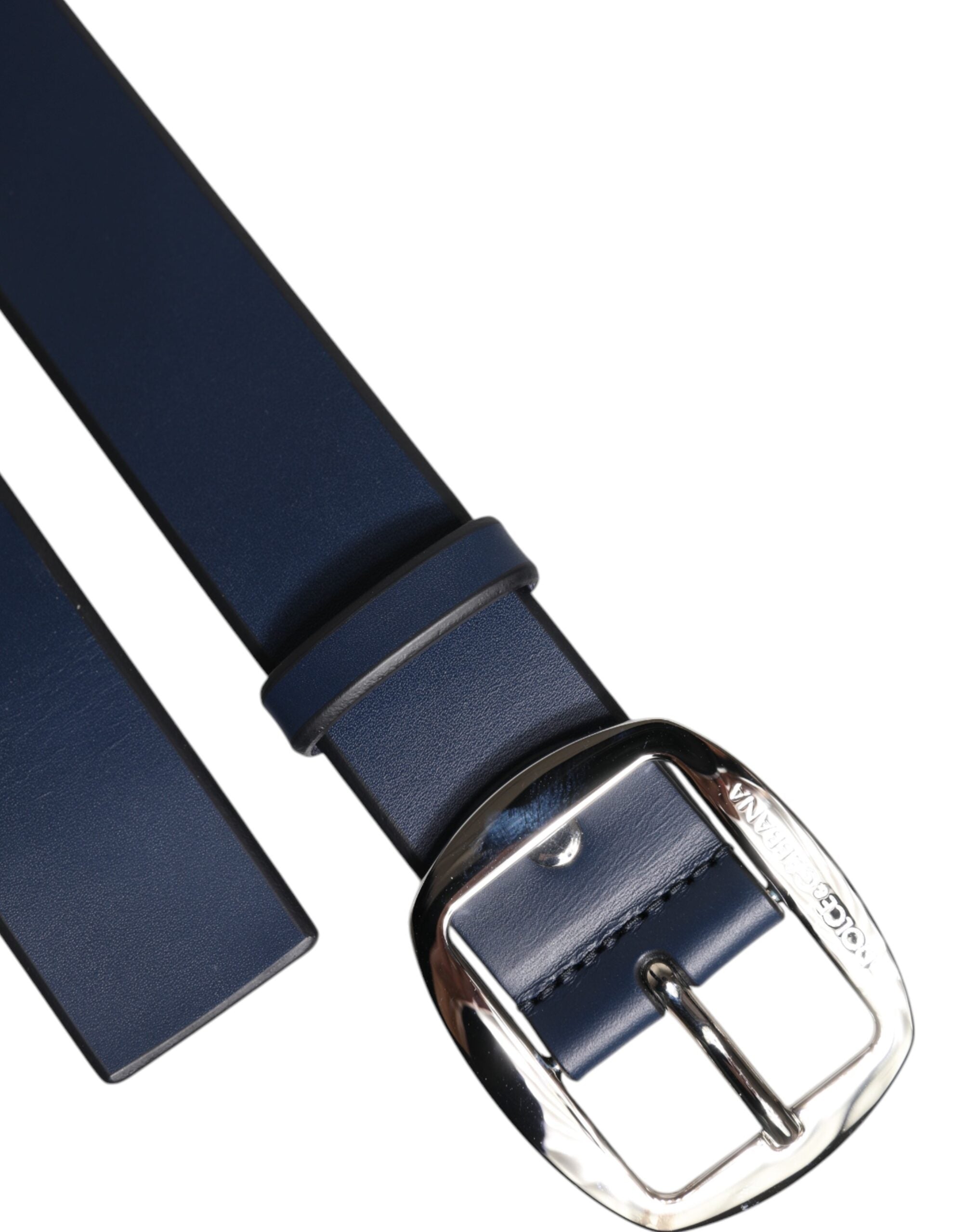 Indulge in the exquisite Dolce & Gabbana Blue Calf Leather Classic Metal Buckle Belt, a timeless emblem of luxury and sophistication that elevates any ensemble.