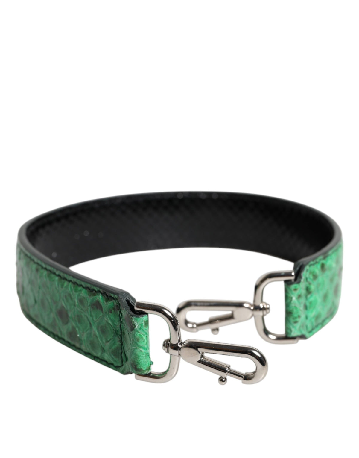 Elevate your style with the Dolce & Gabbana Black Green Exotic Leather Bag Shoulder Strap, a masterpiece of python leather that embodies timeless elegance and exquisite craftsmanship.