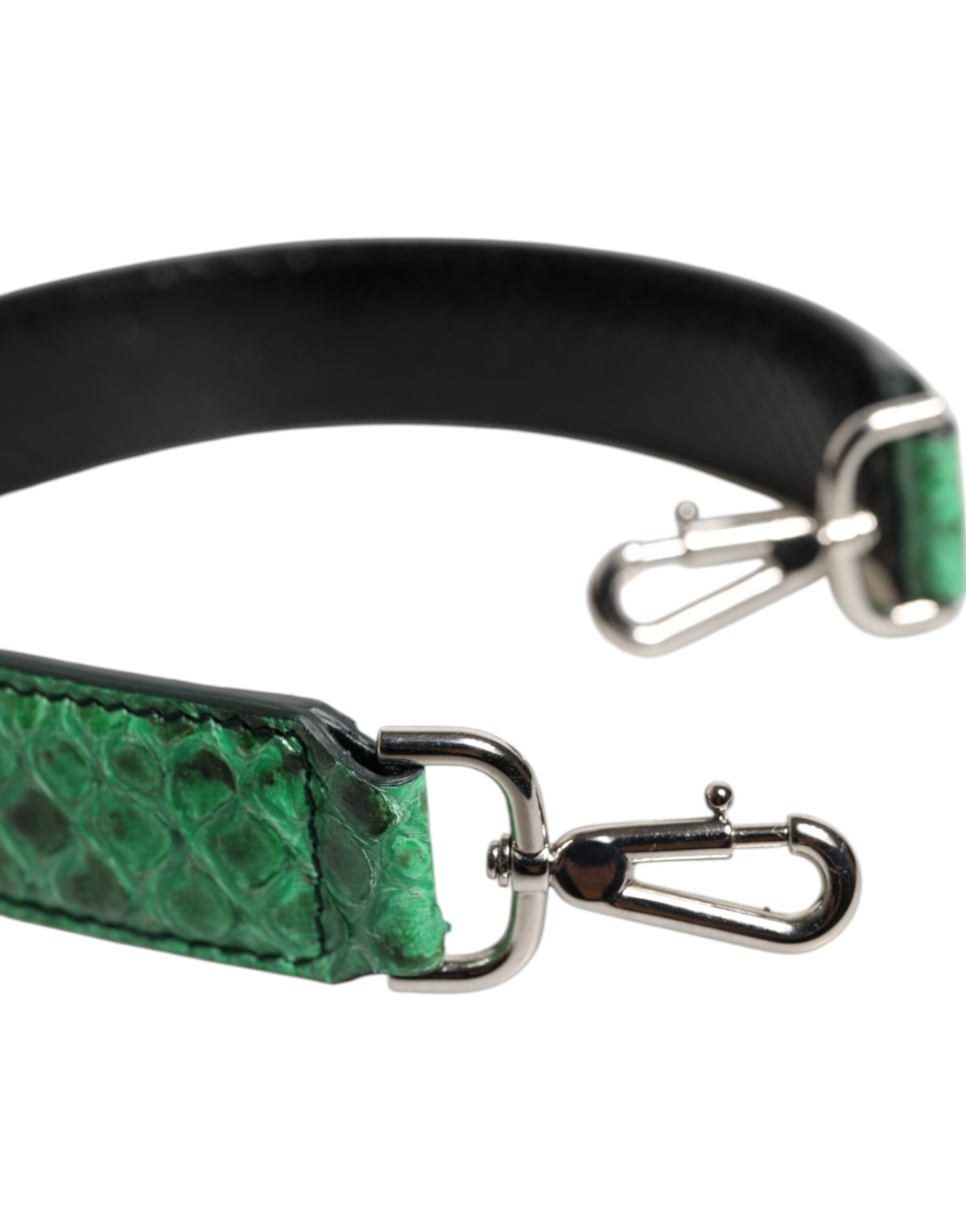 Elevate your style with the Dolce & Gabbana Black Green Exotic Leather Bag Shoulder Strap, crafted from python leather, embodying timeless elegance and exquisite Italian craftsmanship.