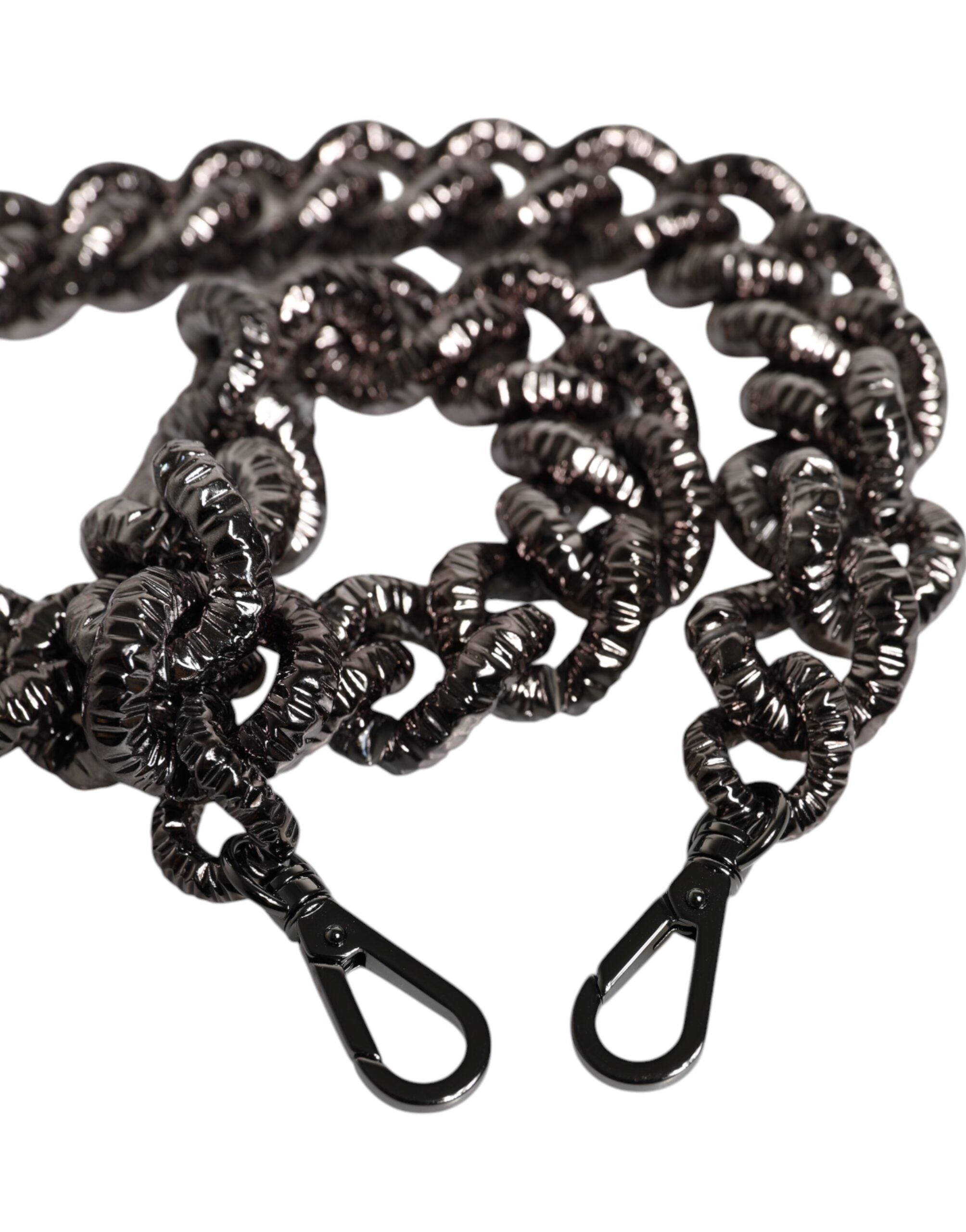 Indulge in the exquisite Dolce & Gabbana Black Chain Logo Engraved Bag Shoulder Strap, a symbol of Italian luxury and timeless elegance, perfect for the discerning fashionista.