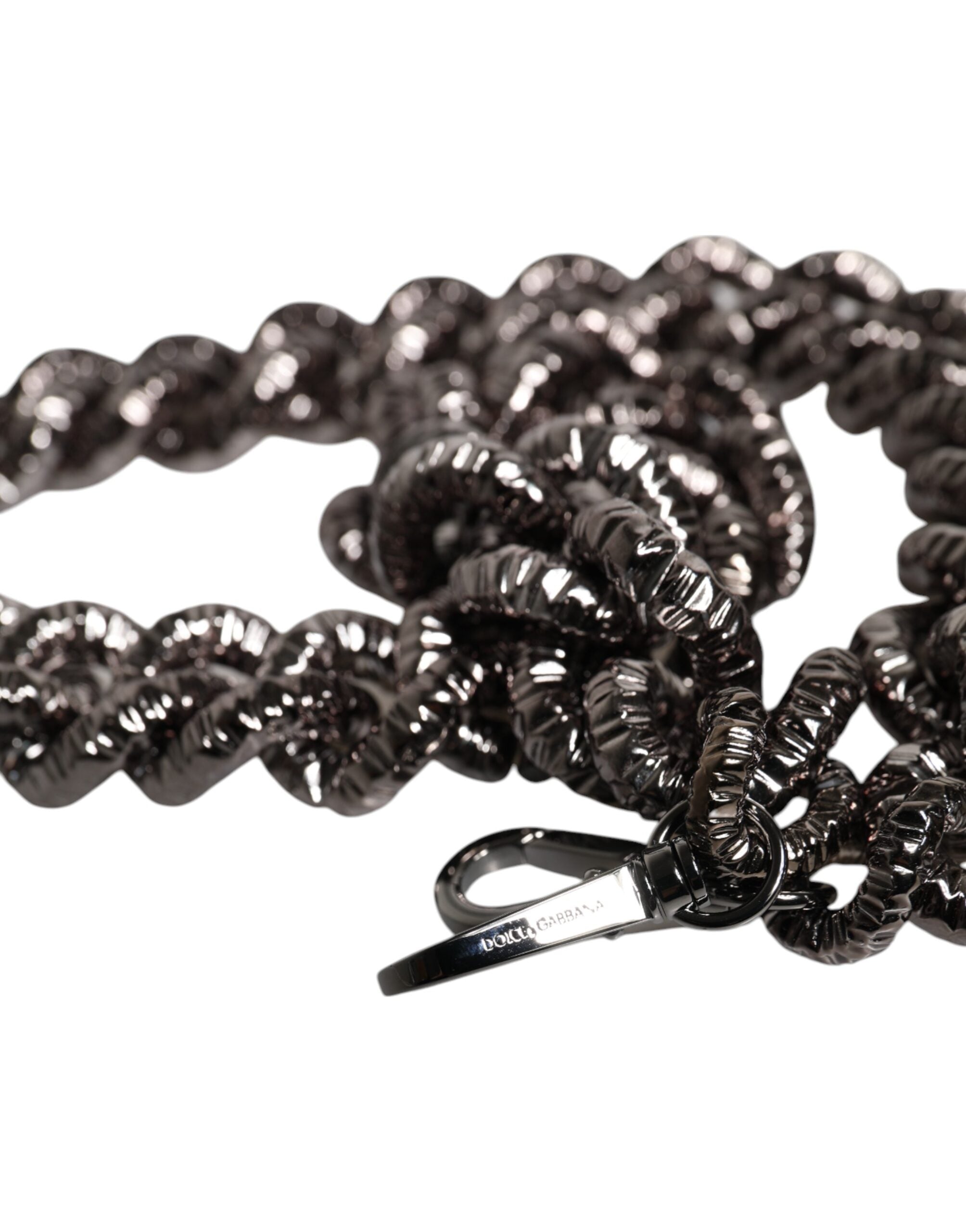 Indulge in the exquisite Dolce & Gabbana Black Chain Logo Engraved Bag Shoulder Strap, a symbol of Italian luxury and timeless elegance, perfect for the discerning fashionista.
