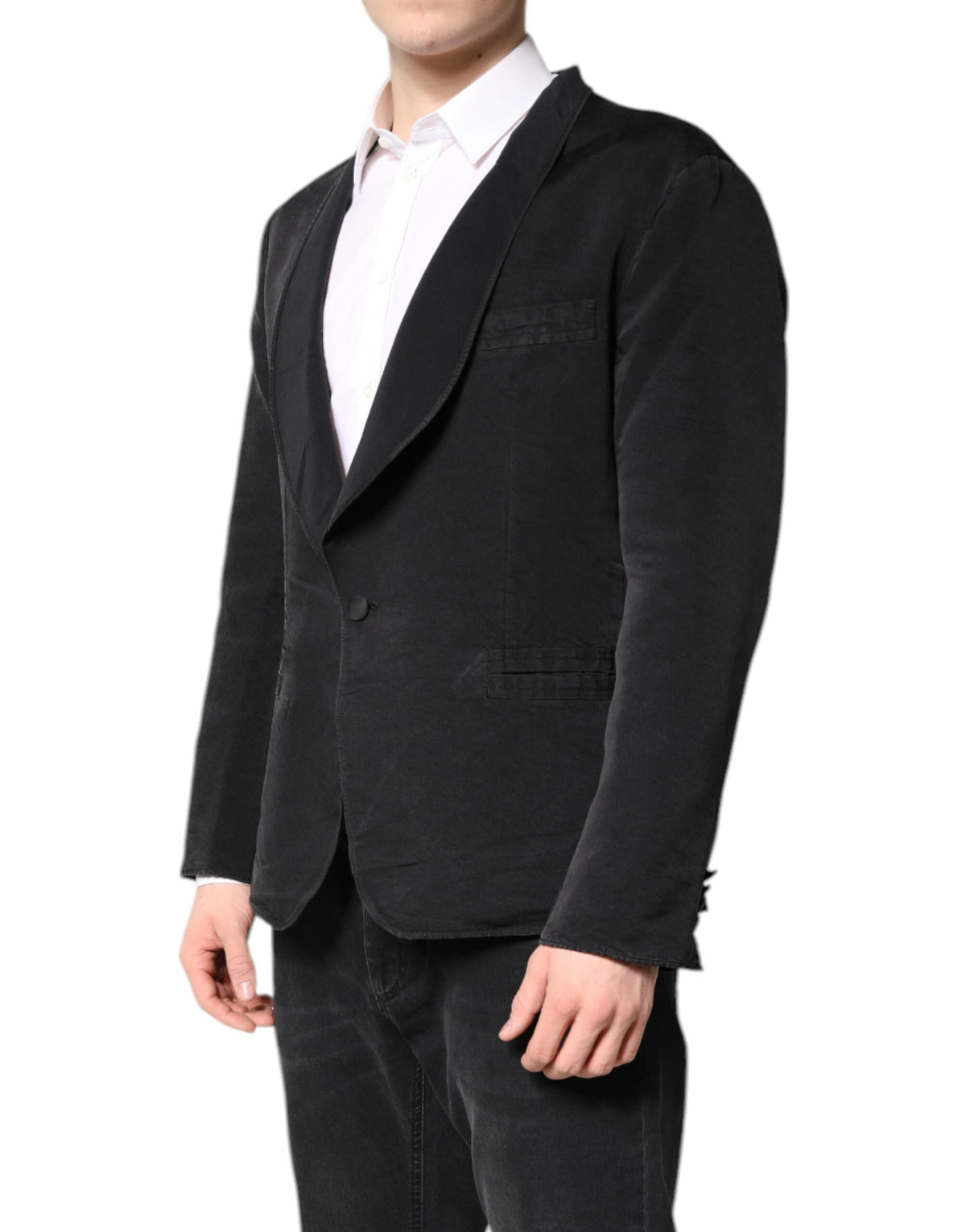Indulge in the elegance of the Dolce & Gabbana Black Silk Single Breasted Coat Blazer Suit, a timeless masterpiece crafted from exquisite silk, perfect for any sophisticated occasion.