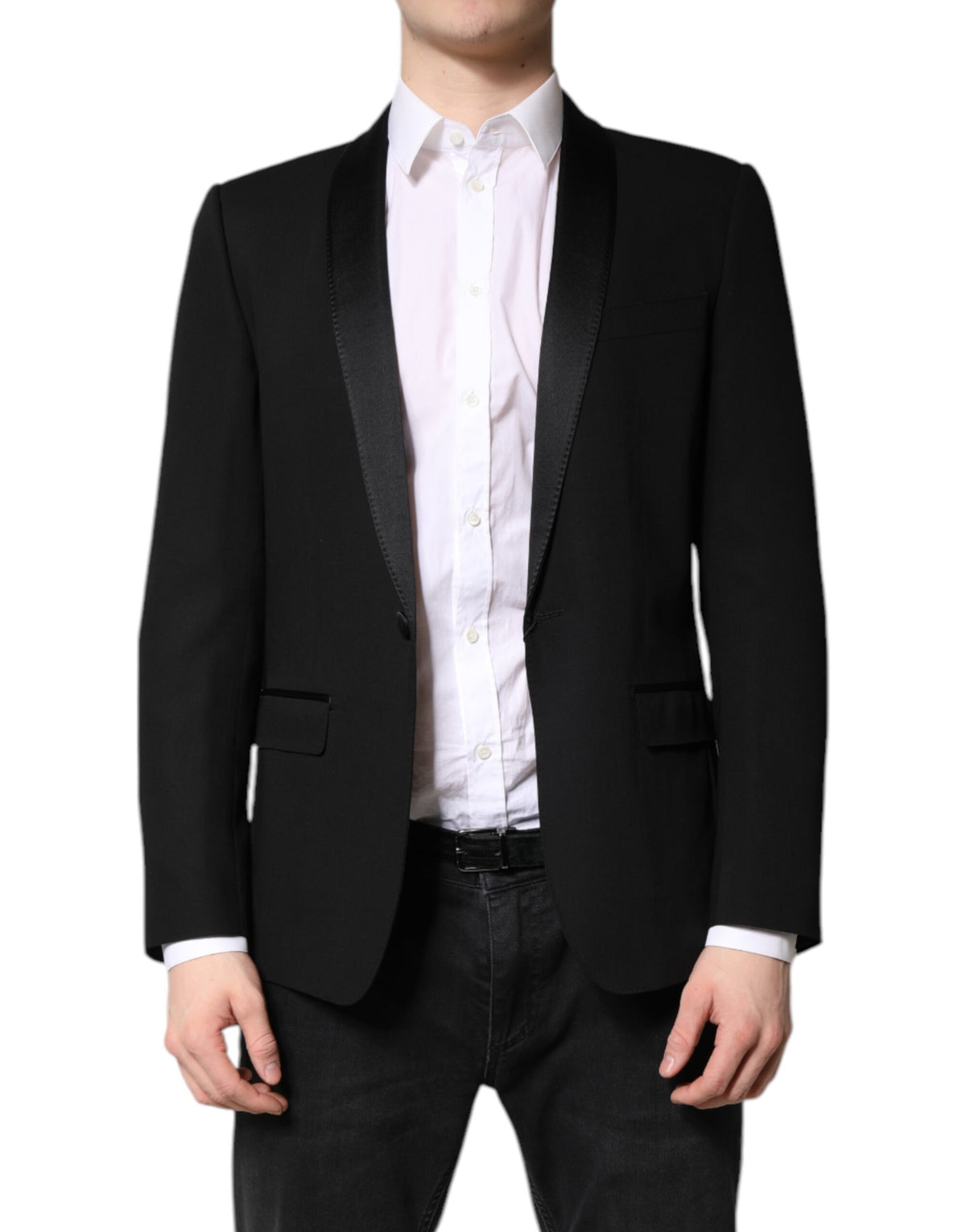 Experience the exquisite Dolce & Gabbana Black MARTINI Blazer, where luxurious virgin wool and silk craftsmanship redefine elegance for the discerning individual.