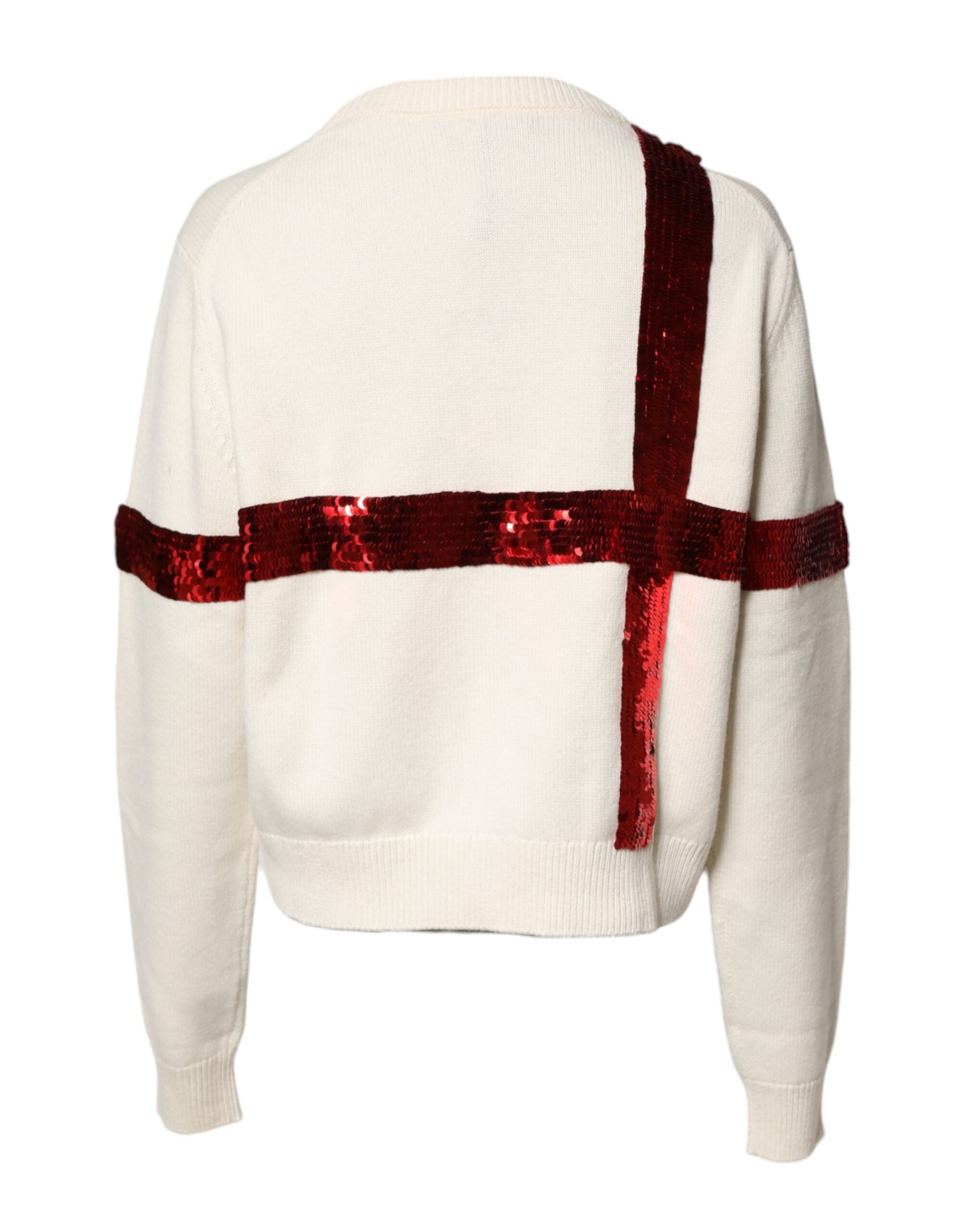 Dolce & Gabbana White Sequined Crew Neck Pullover Sweater
